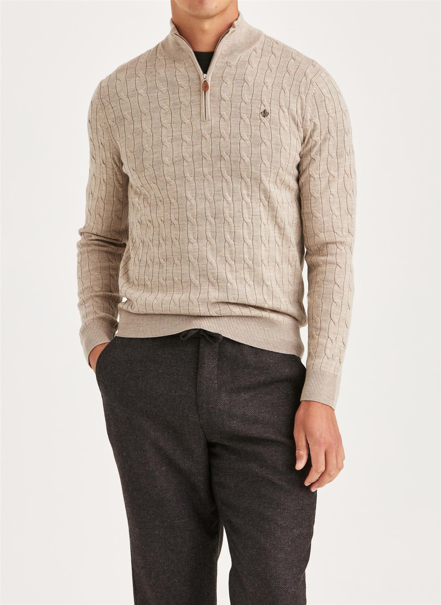 Merino Cable John Zip- Khaki