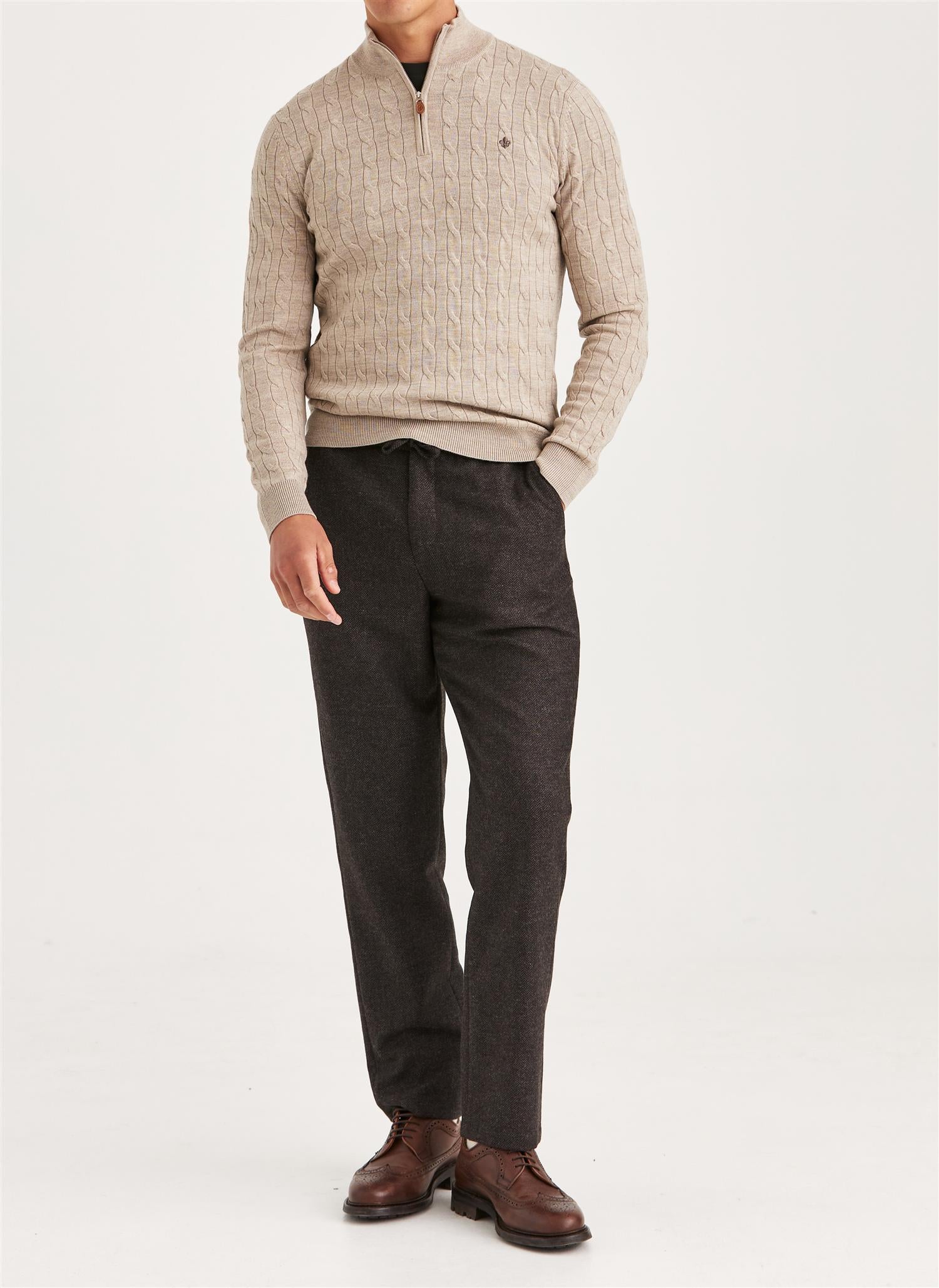 Merino Cable John Zip- Khaki