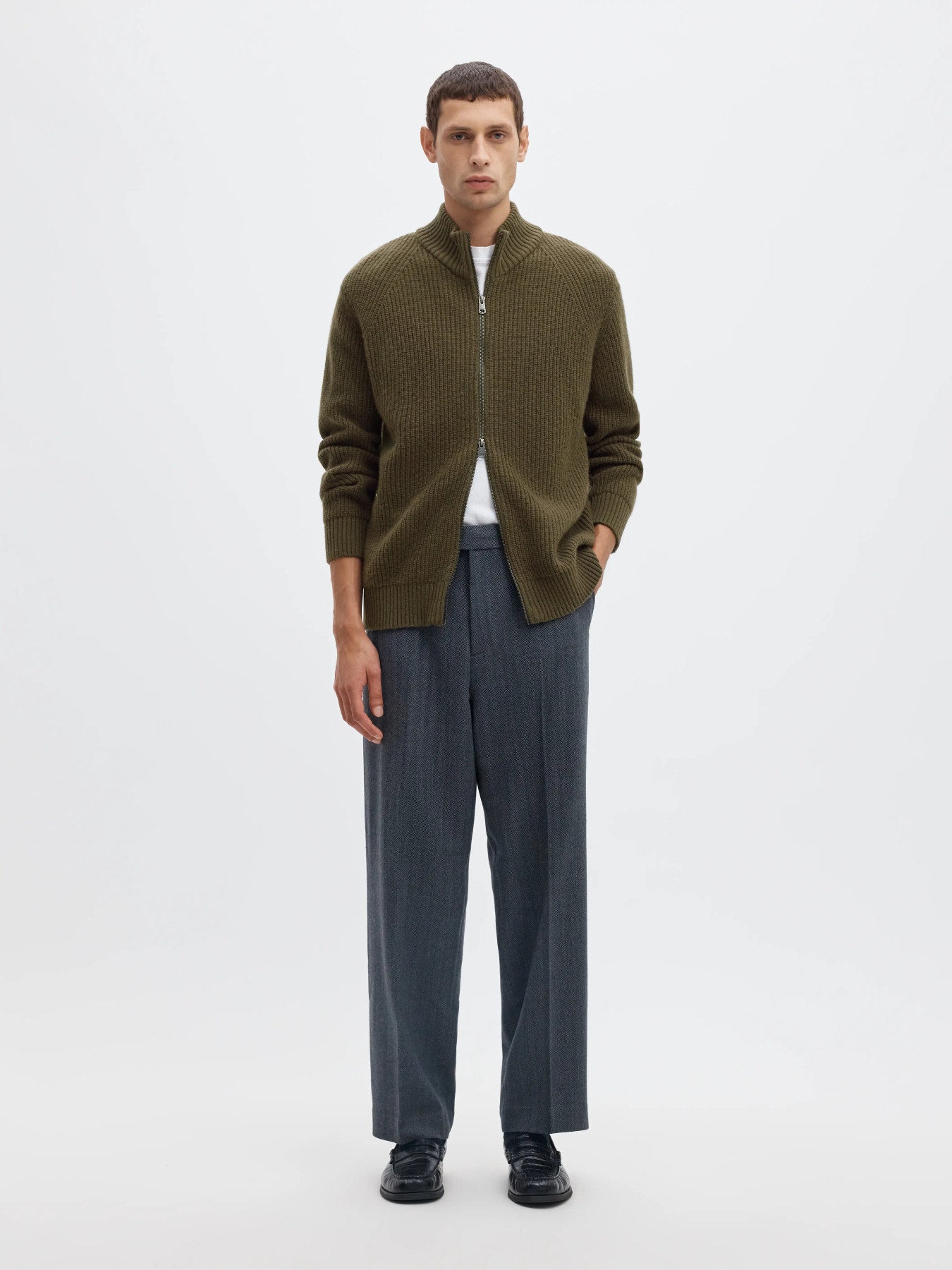 Cody ls knit zip cardigan- Kalamata