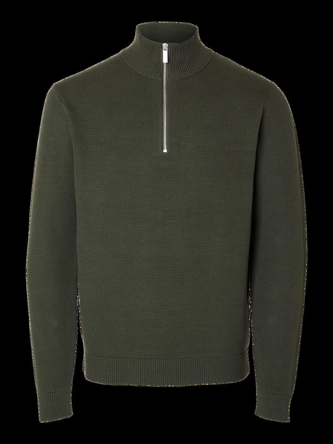 Dane LS knit structure halfzip  forest night