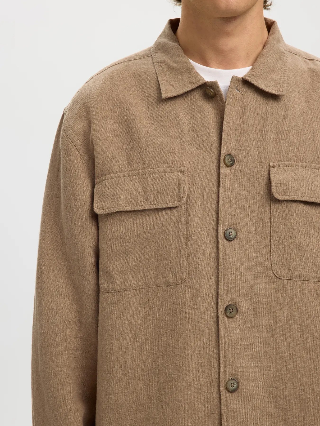 Leroy linen blend overshirt - Caribou