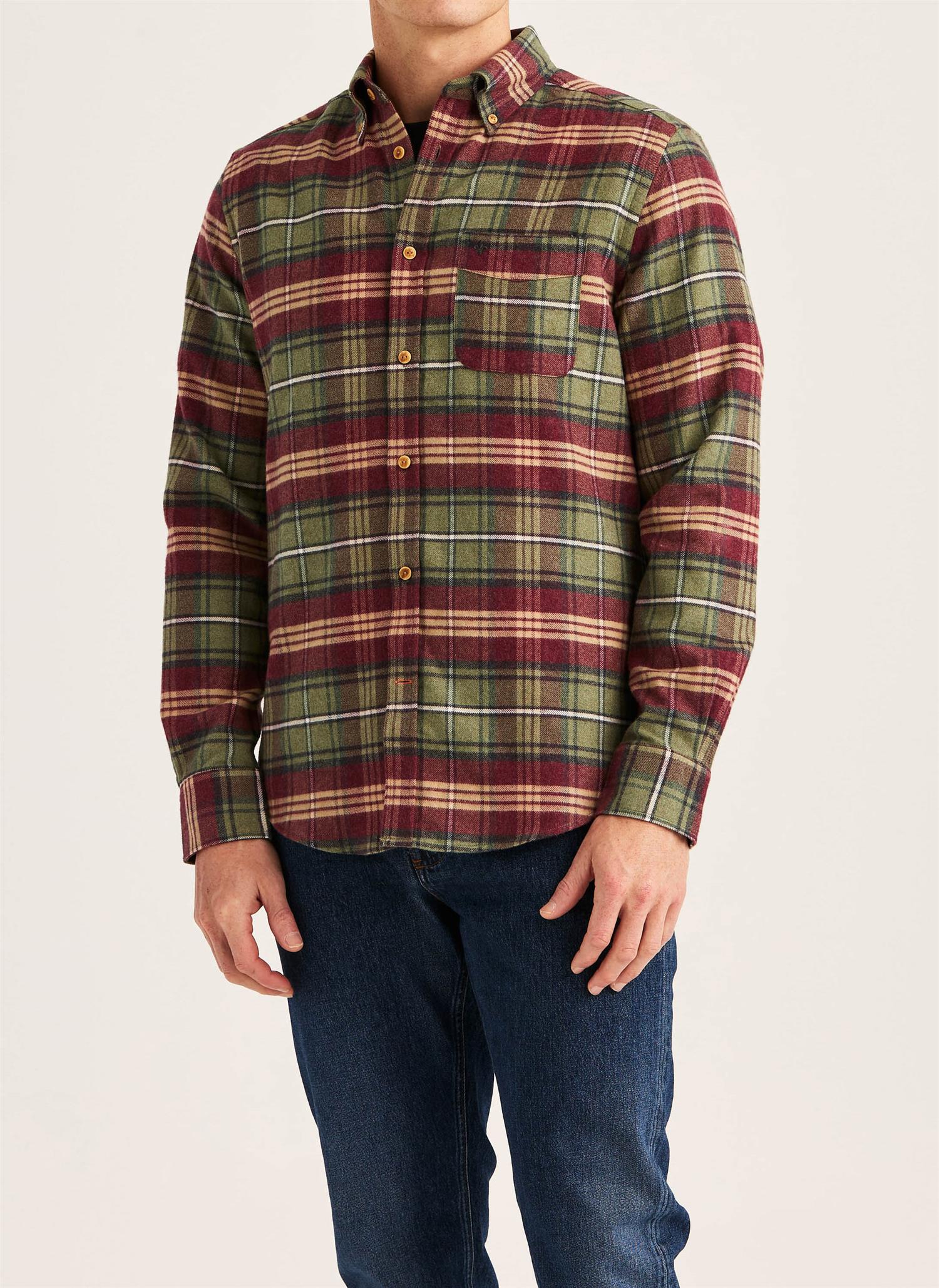 Flannel Check Shirt Slim- Olive