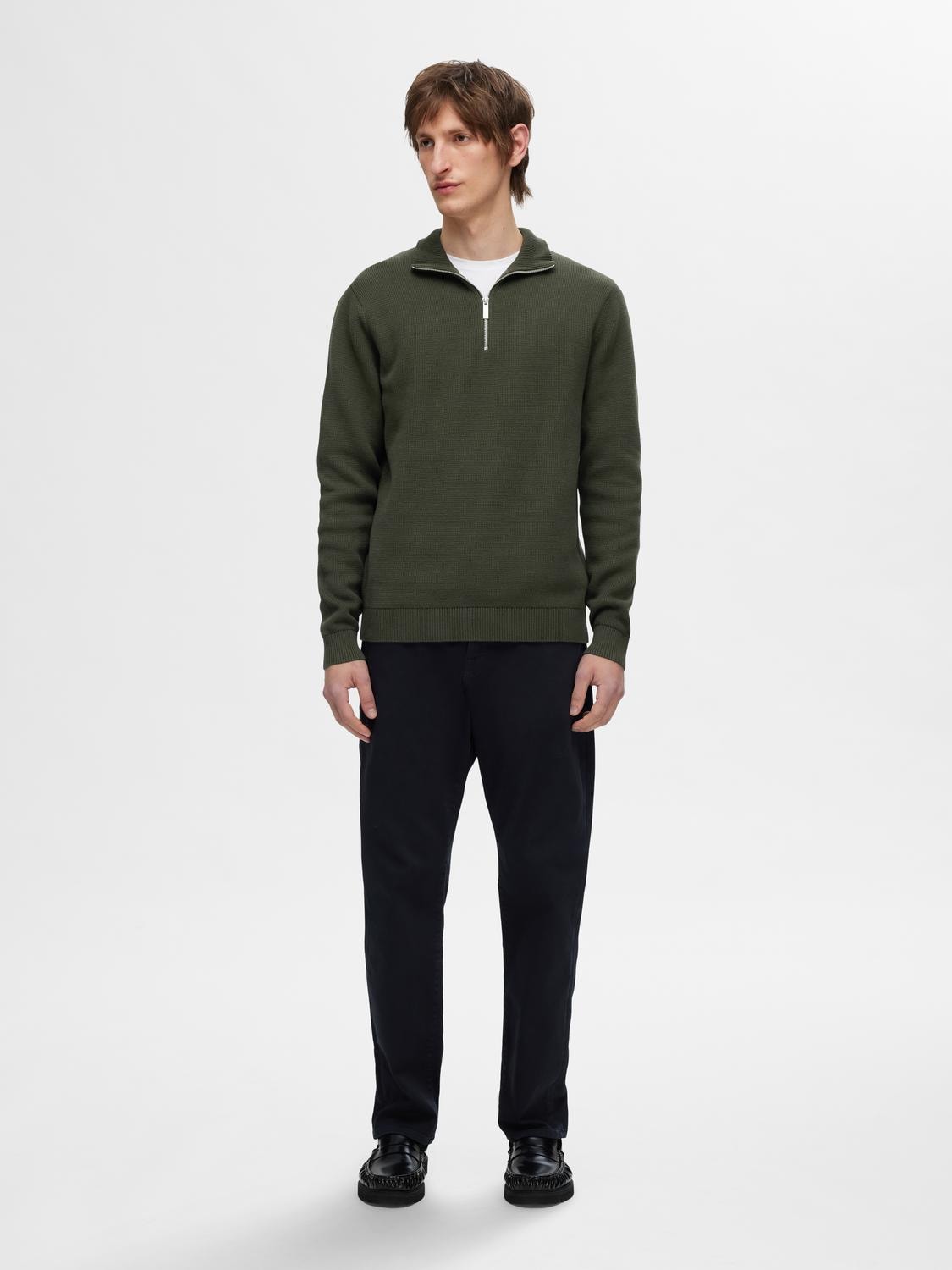 Dane LS knit structure halfzip  forest night