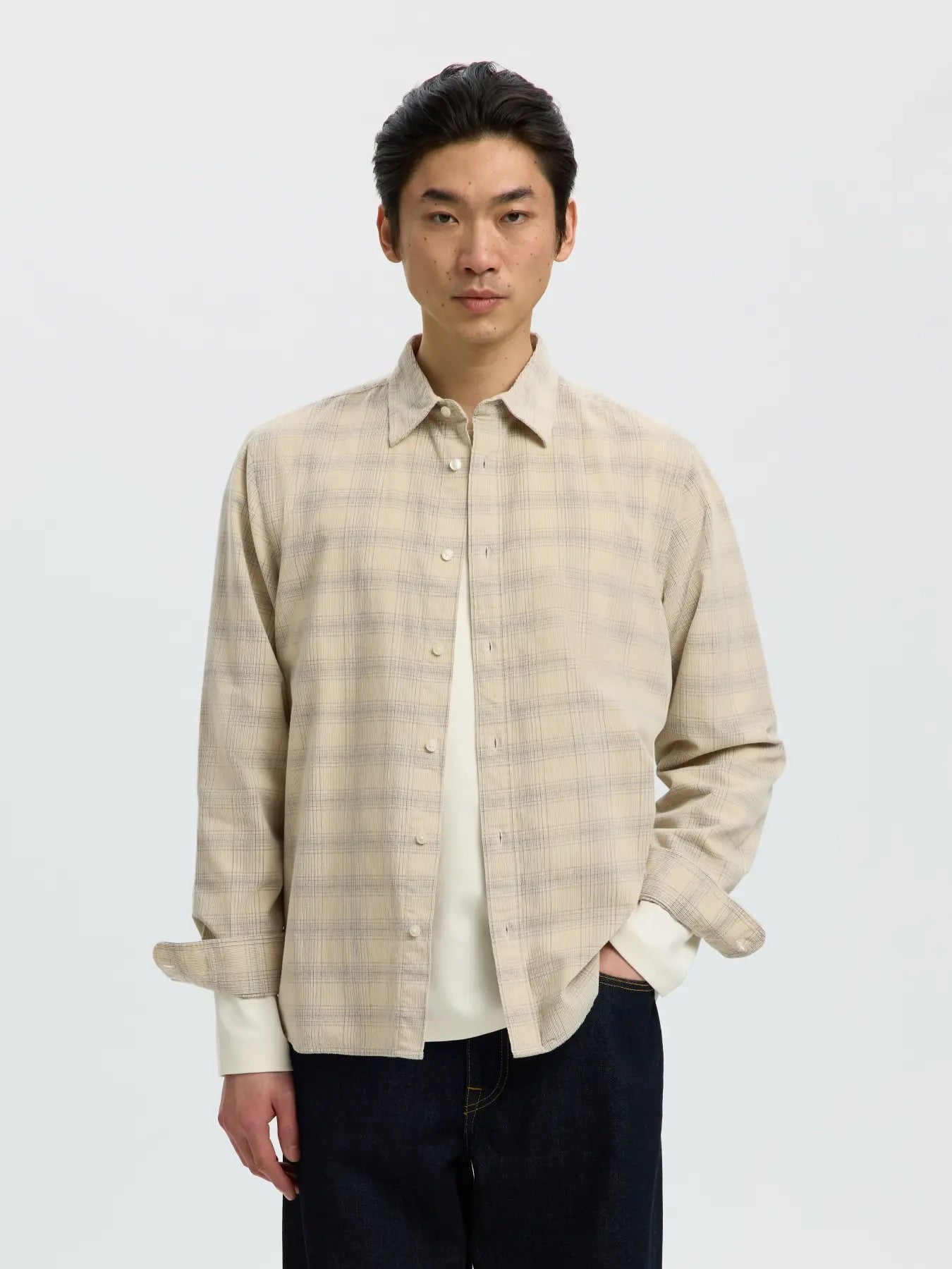 Reg Claus cord check shirt - Oatmeal/Brushed