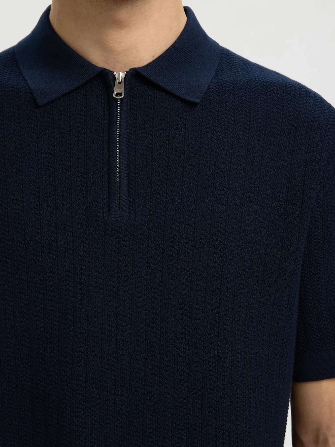 Cran ss knit zip polo - Navy blazer
