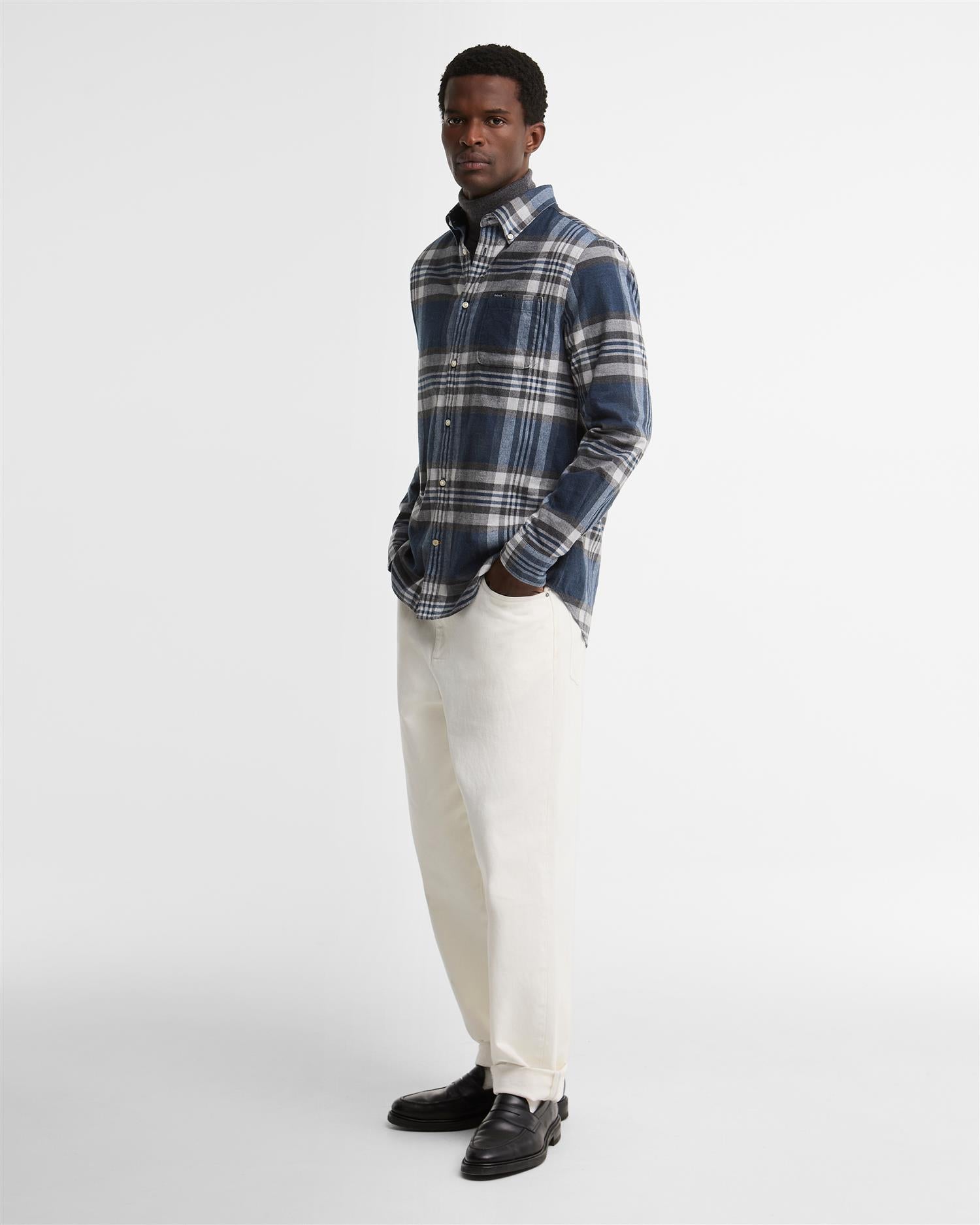 Dovedale Tailored Checked Shirt- Grey marl