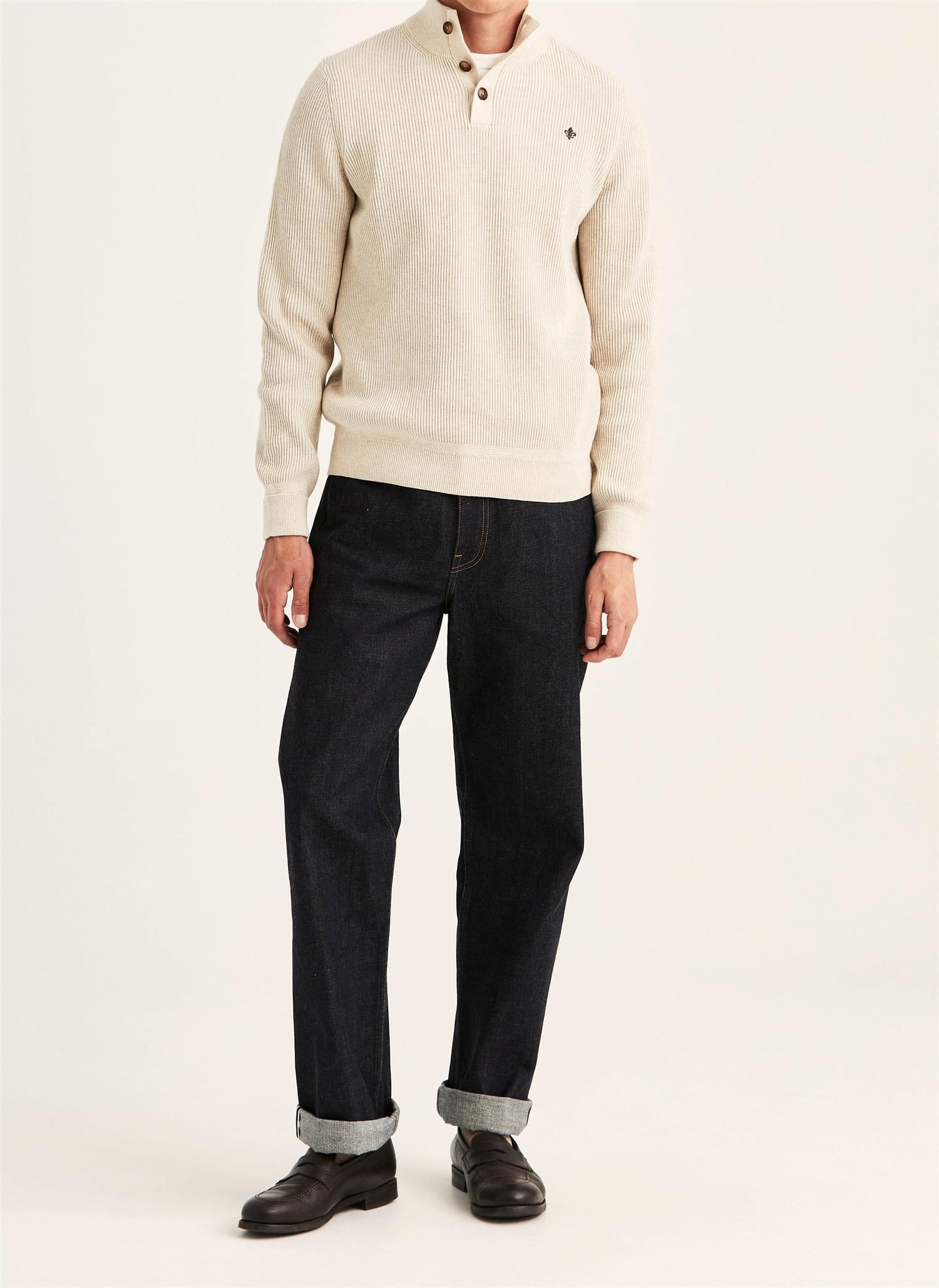 Niall Half Button Sweater- Khaki