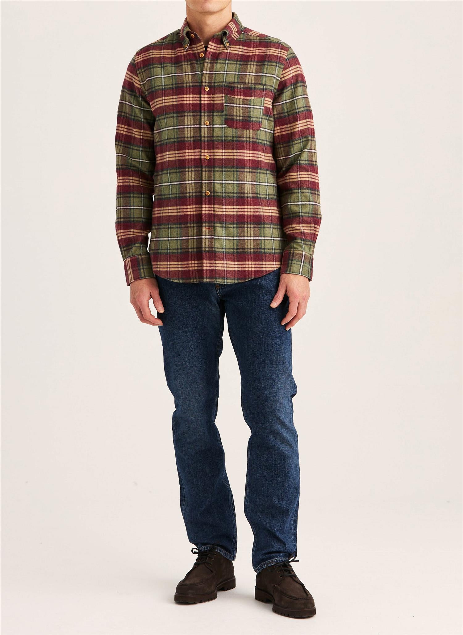 Flannel Check Shirt Slim- Olive