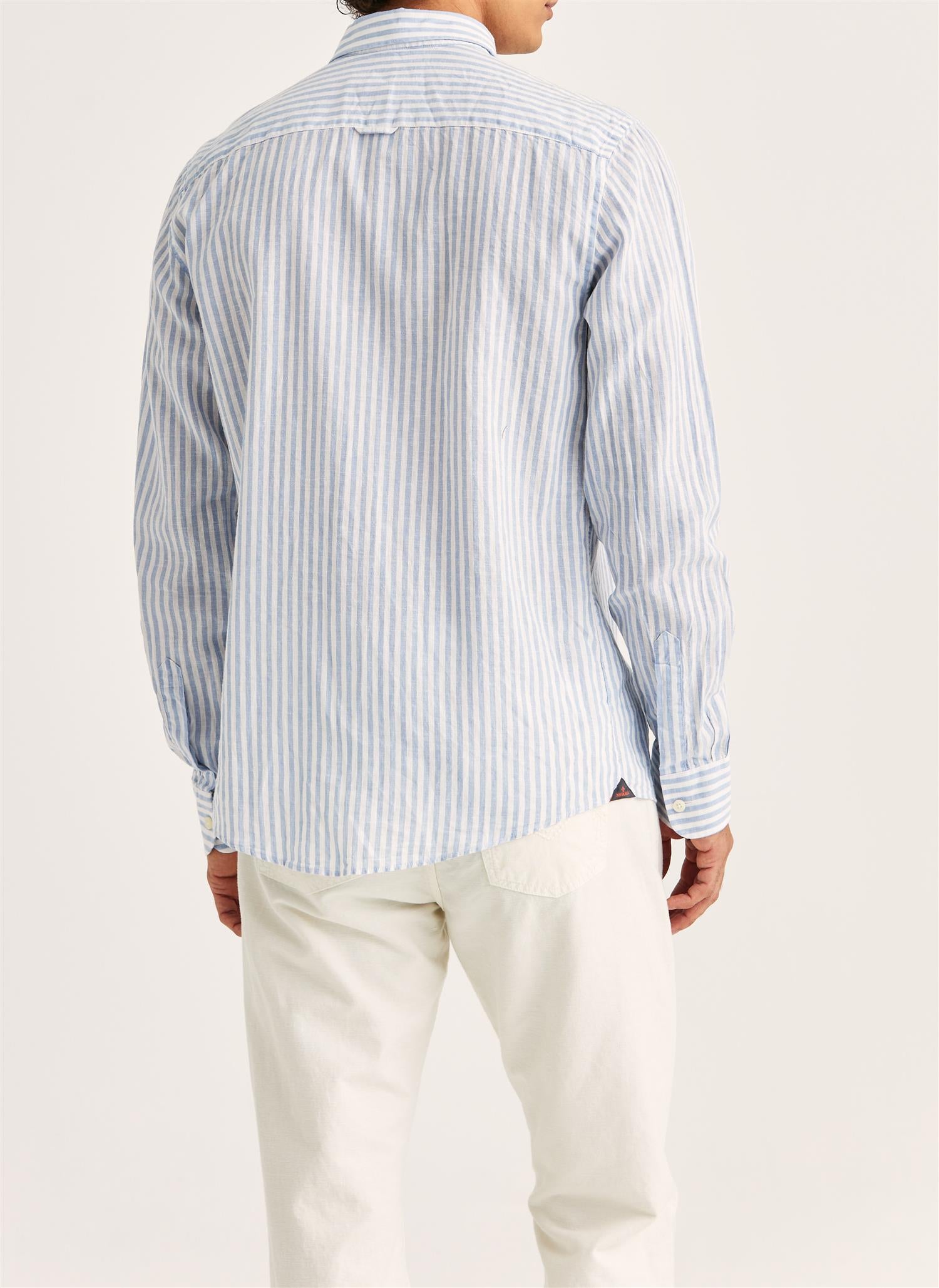 Douglas Linen Stripe Shirt-Classic Fit- Light blue