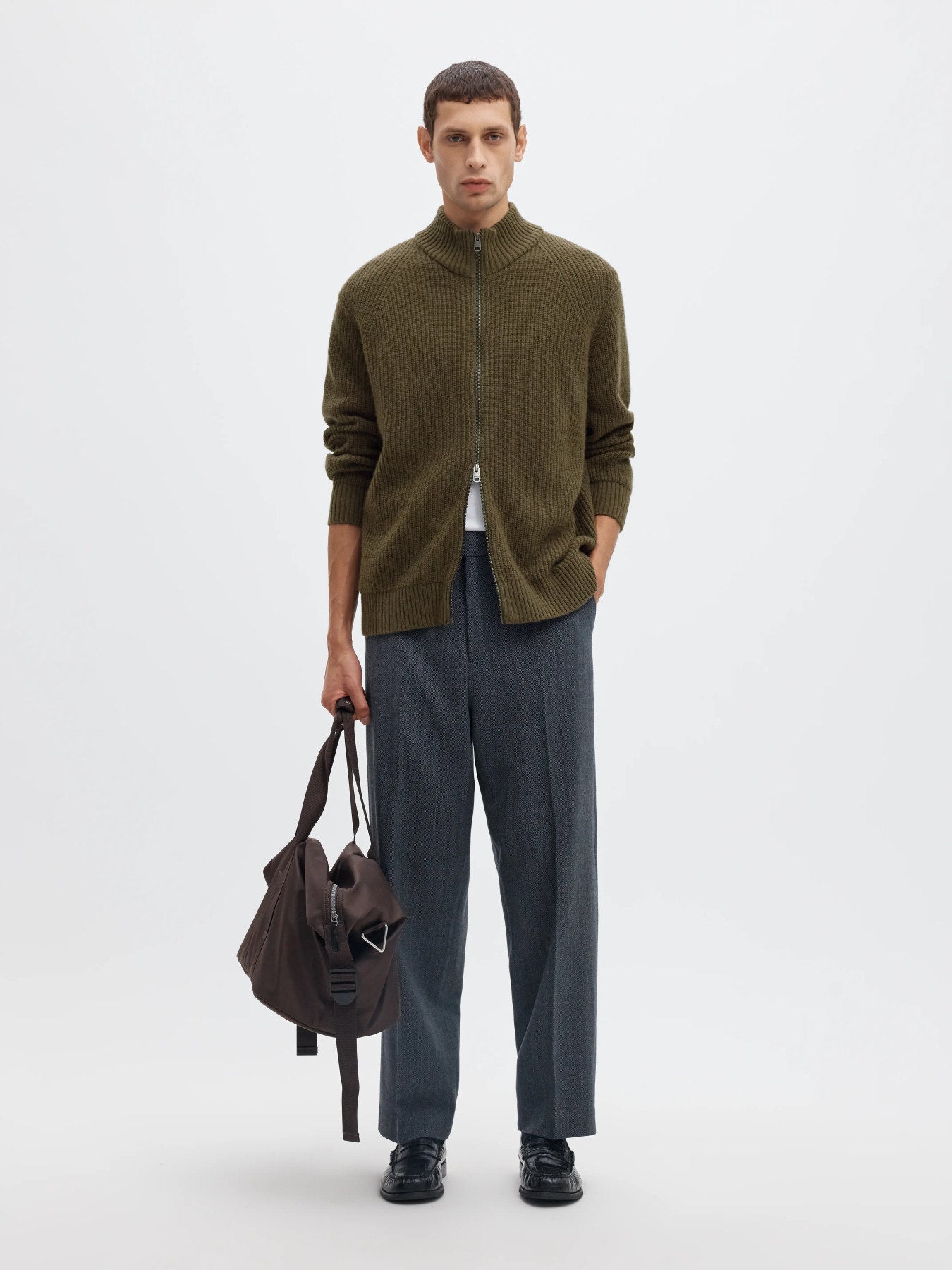 Cody ls knit zip cardigan- Kalamata