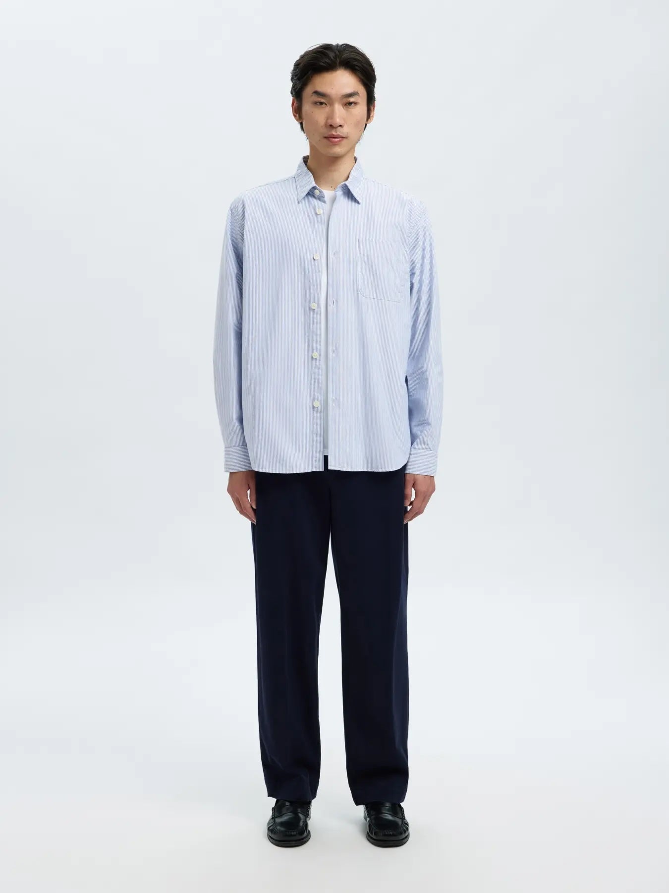 Rlxjim ox stripe ls shirt- White/blue