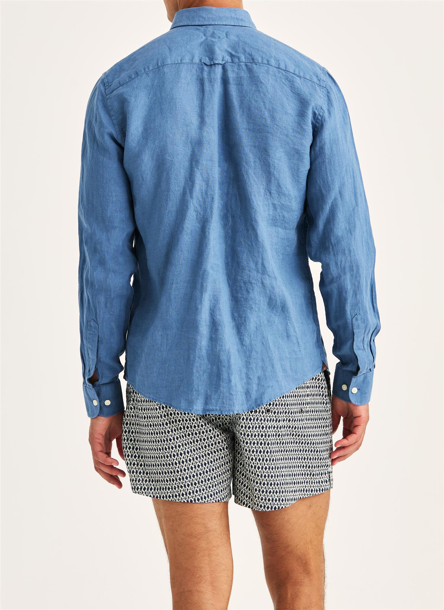 Douglas Linen Shirt-Classic Fit- Blue