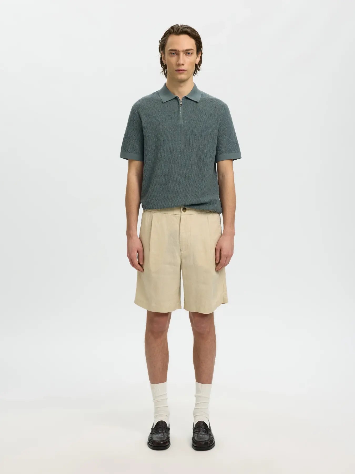 Cran ss knit zip polo - Balsam green