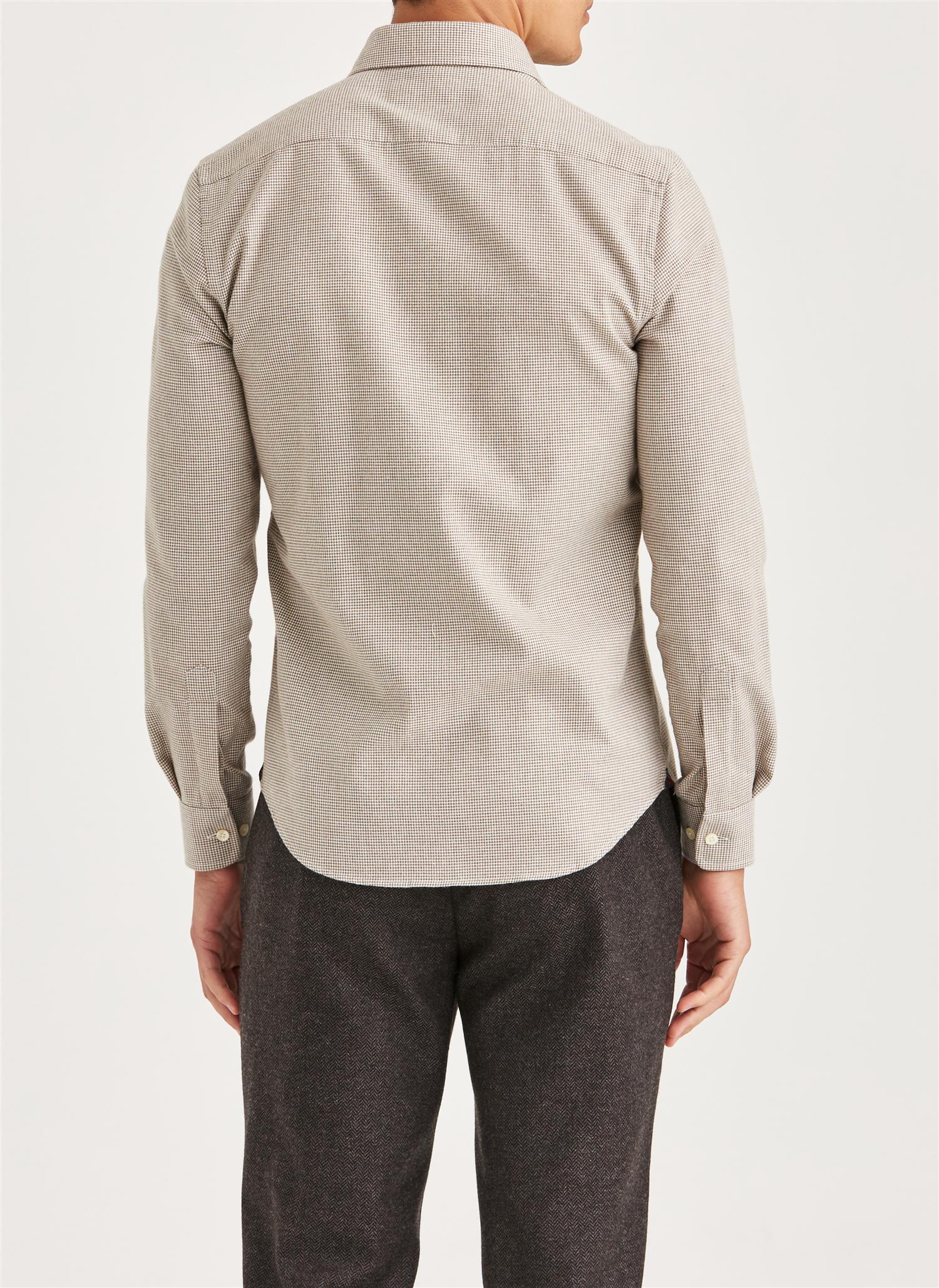 Soft Twill Dogtooth Shirt-Slim Fit- Brown