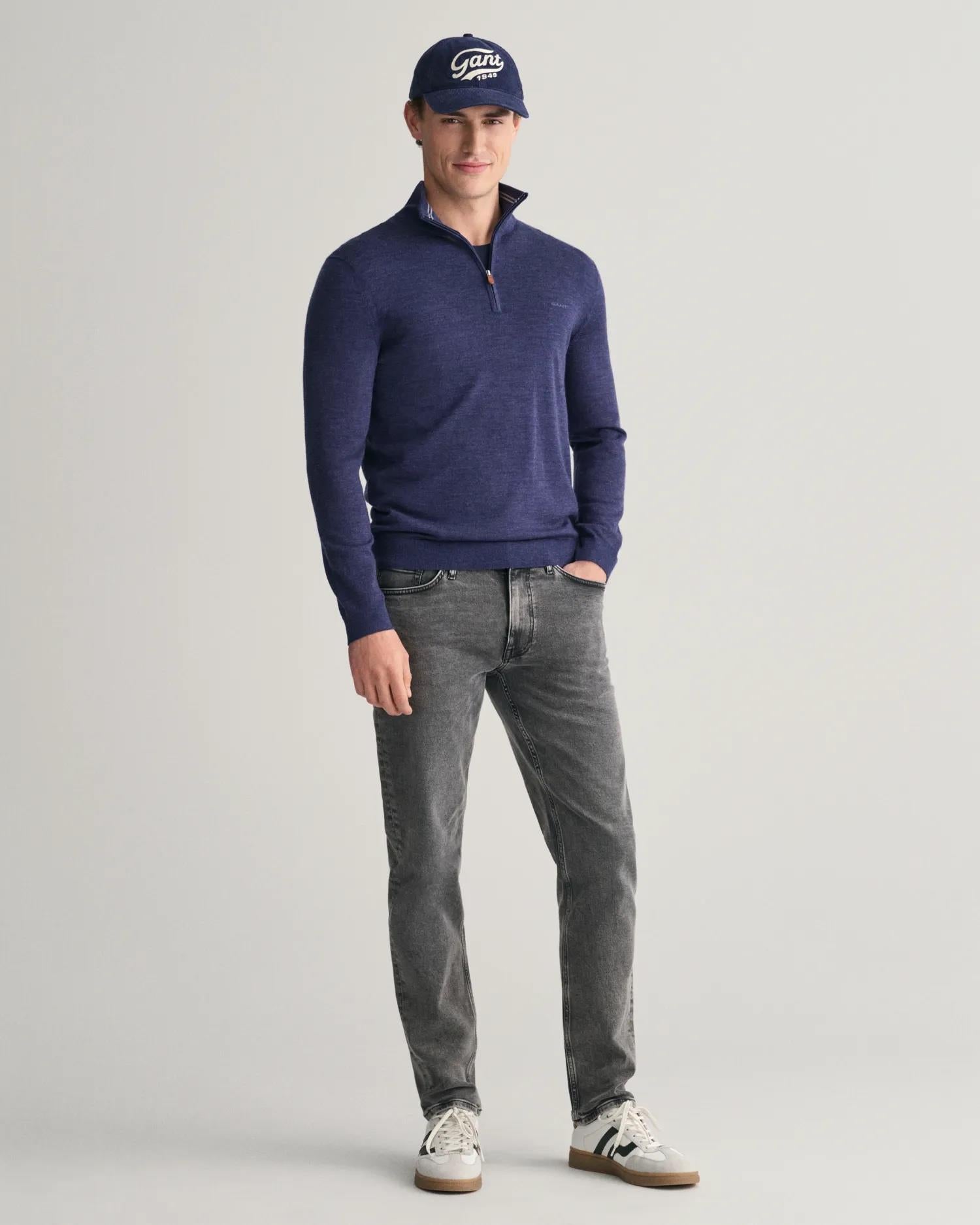 Extra fine merino half zip- marine melange