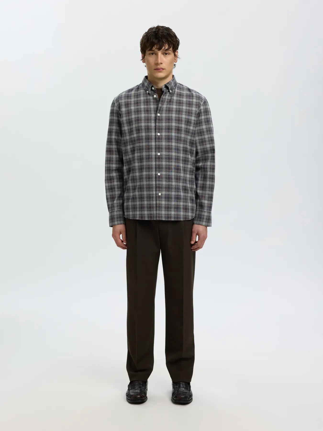 Reg cole jay ls shirt melange - Sky captain/brown check