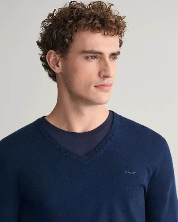 Extra fine merino v-neck-Marine