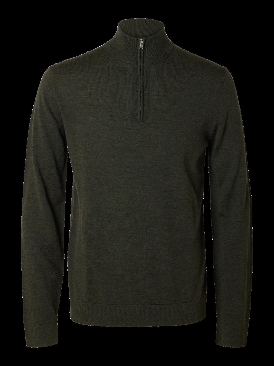 Tray ls knit merino half zip- forest night