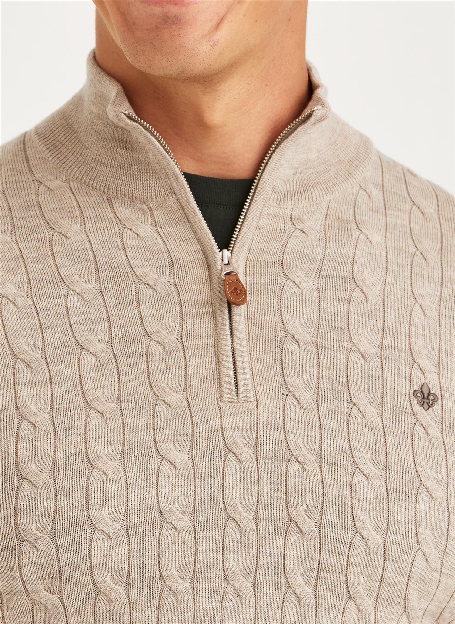 Merino Cable John Zip- Khaki