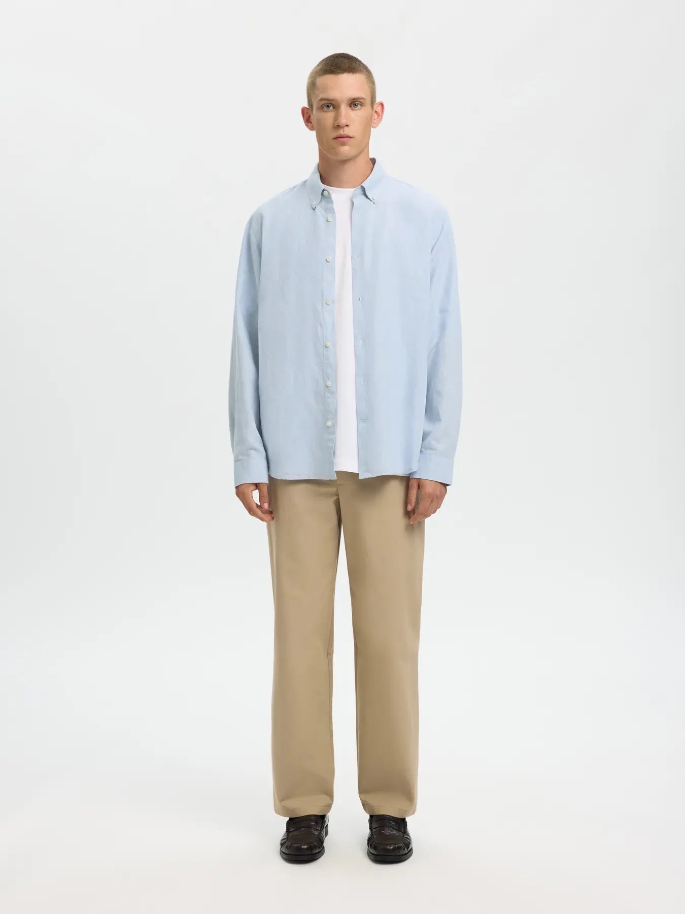 RegClay linen blend ls shirt - Dusty blue