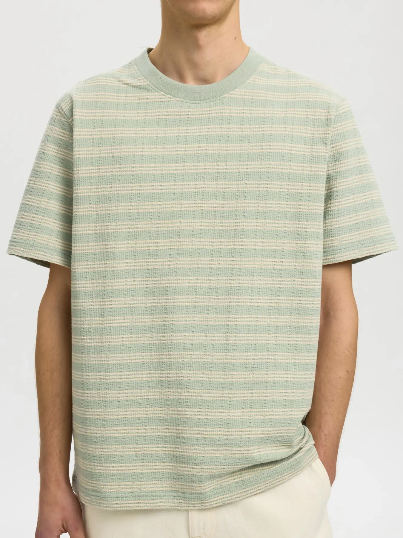 Eli seersucker ss oneck - Aqua gray/ birch
