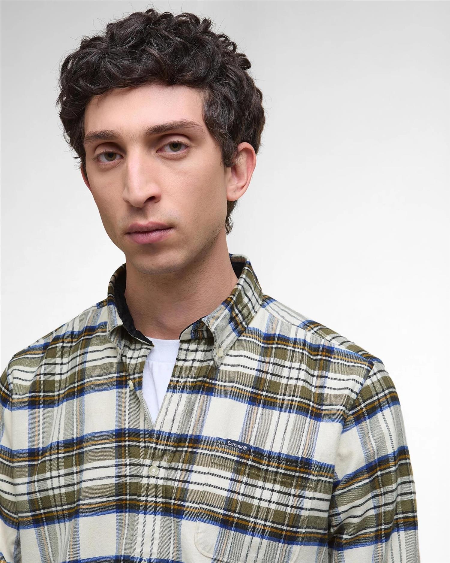 Ronan Tailored Checked Shirt- Ecru Marl
