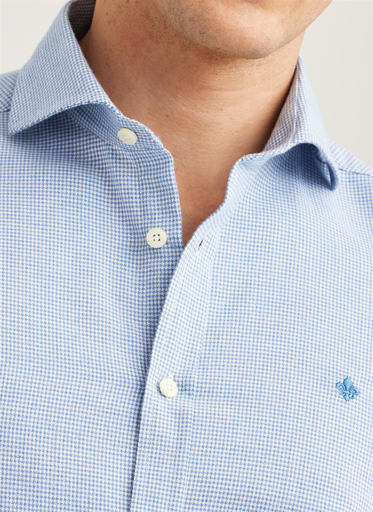 Soft Twill Dogtooth Shirt-Slim Fit- Blue