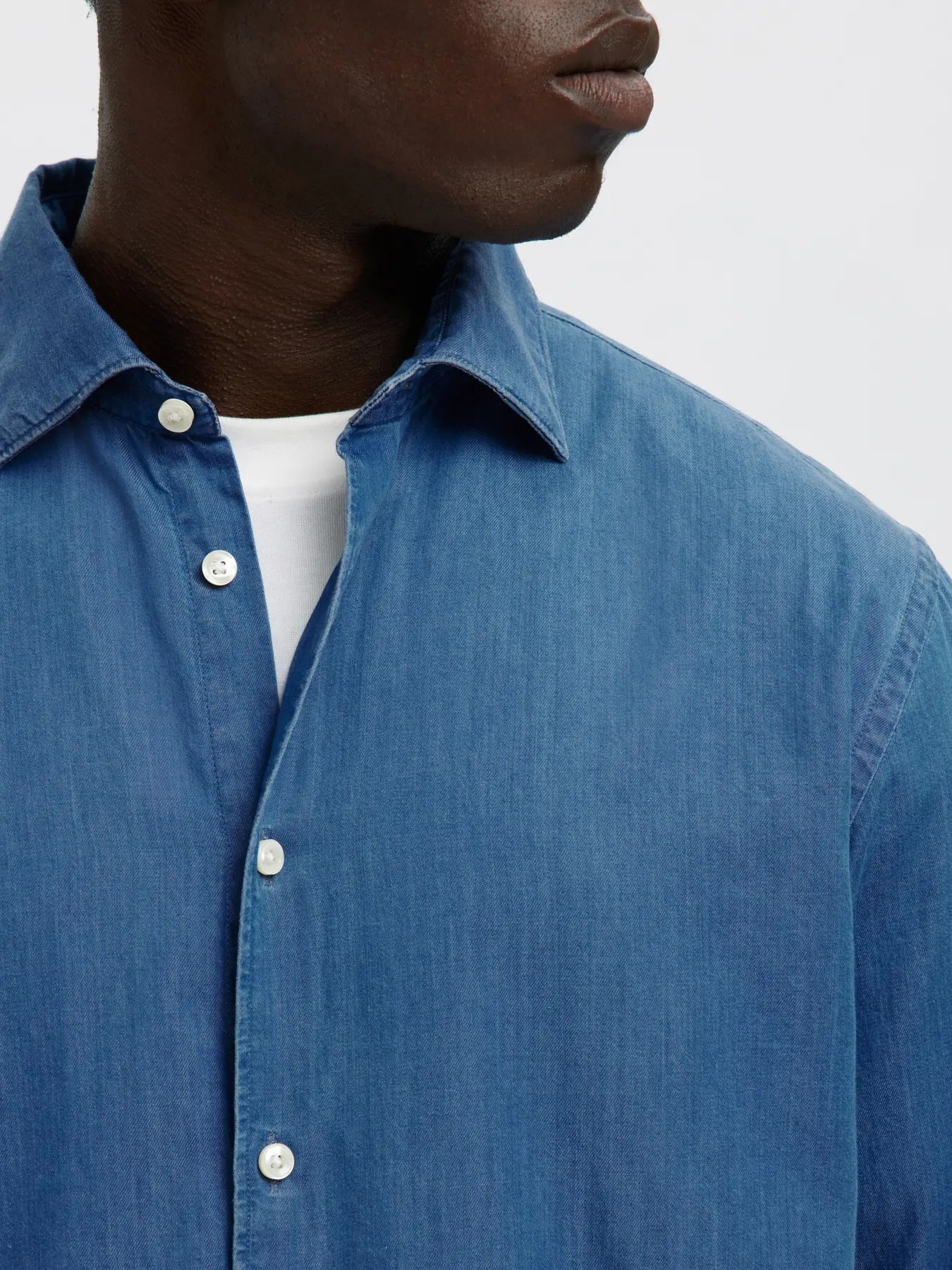 Regleo denim ls shirt spread - Med blue denim