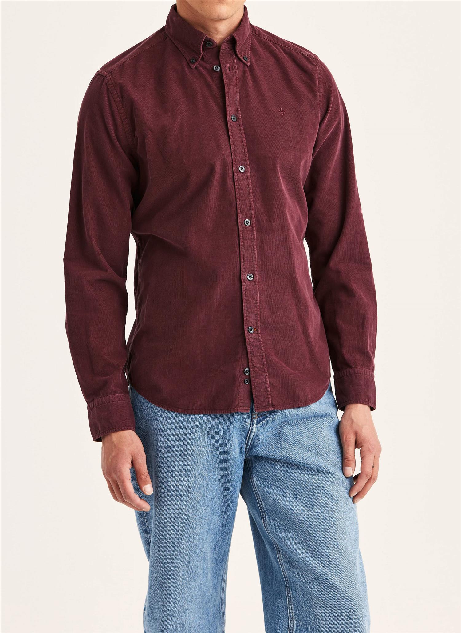 Douglas Cord Shirt Slim - Wine red