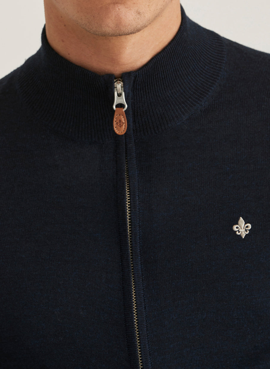 Merino Zip Cardigan- Navy