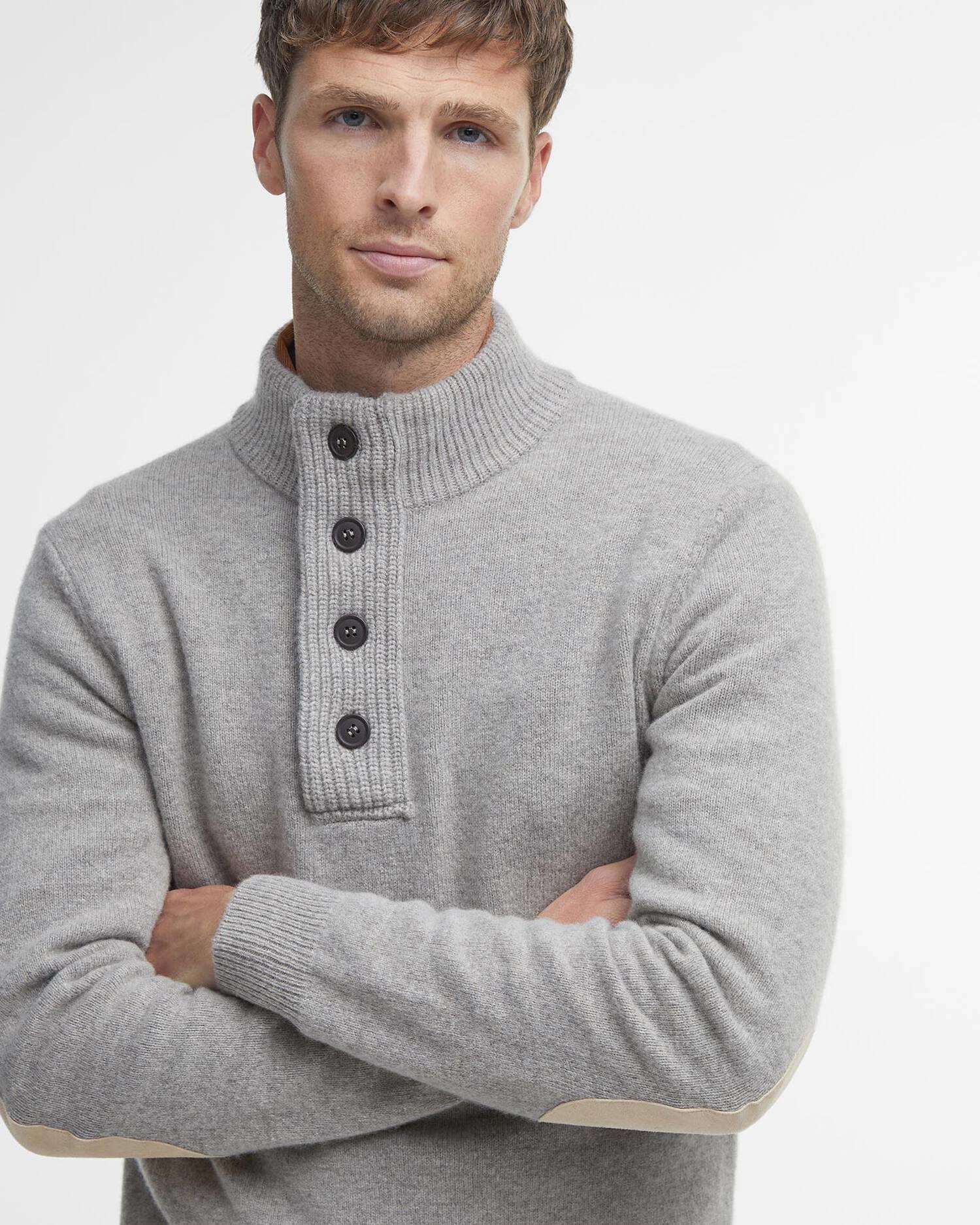 Essent Patch Half Zip Knitted Jumper- Stone