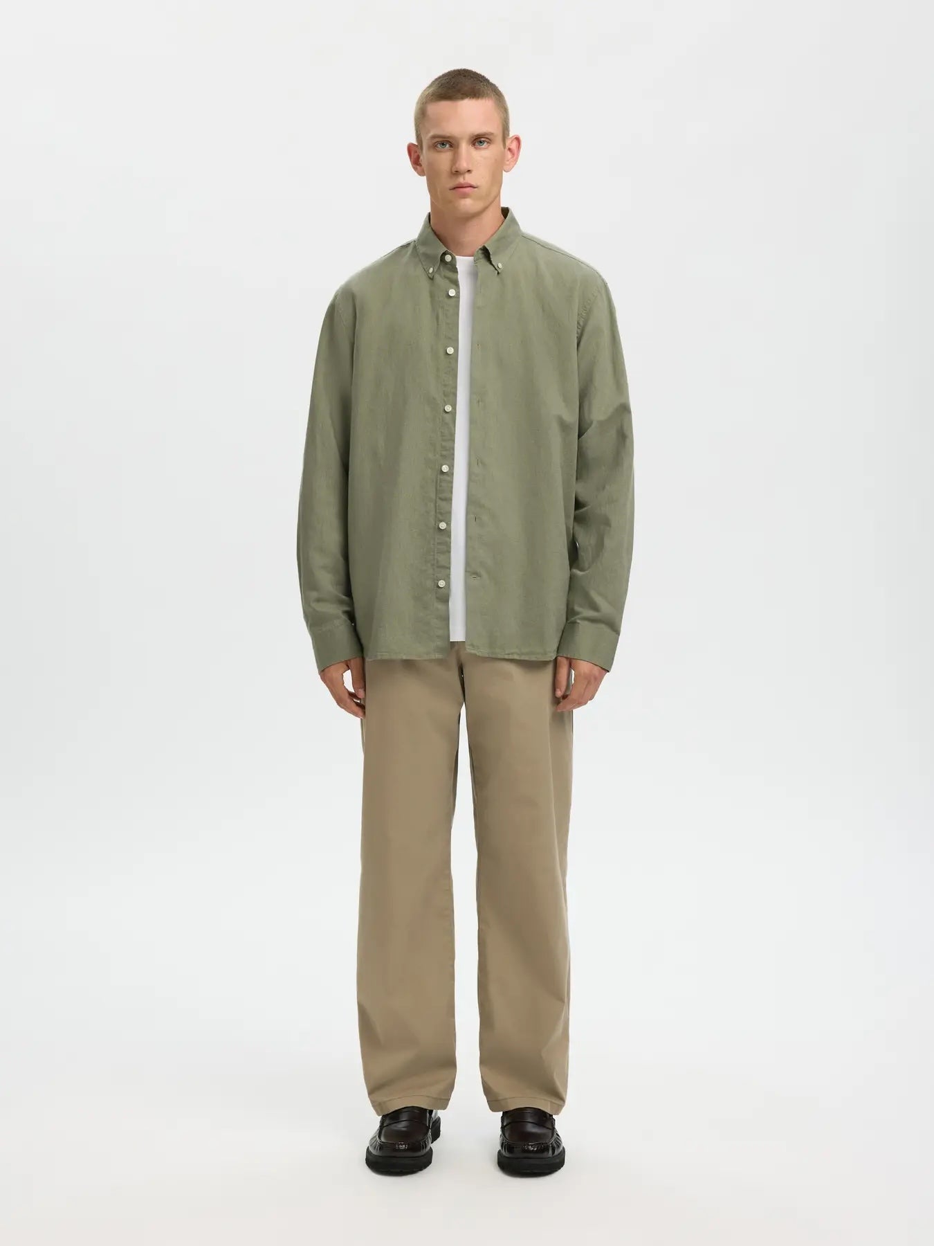 RegClay linen blend ls shirt - Vetiver