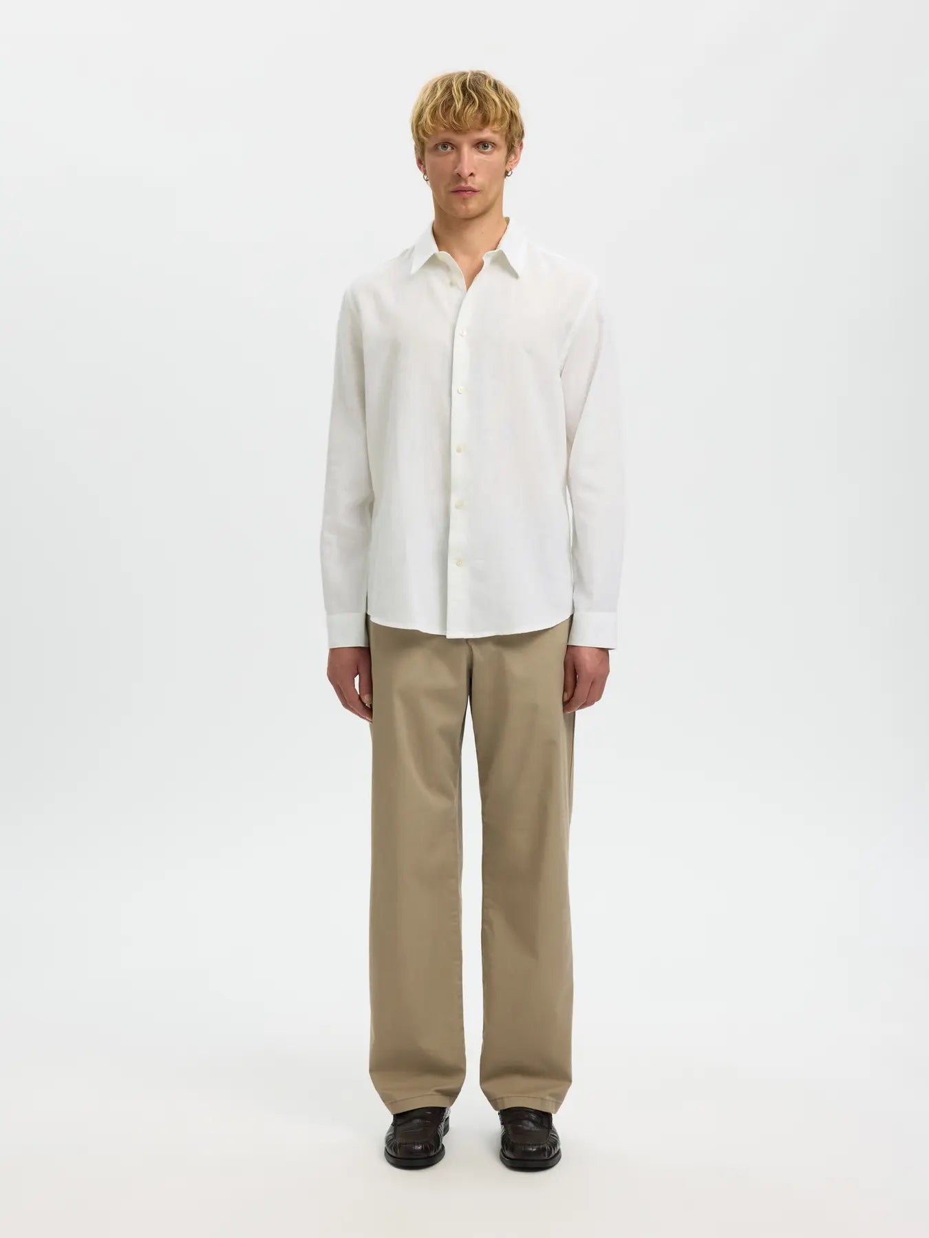 RegClay linen blend ls shirt - Bright white