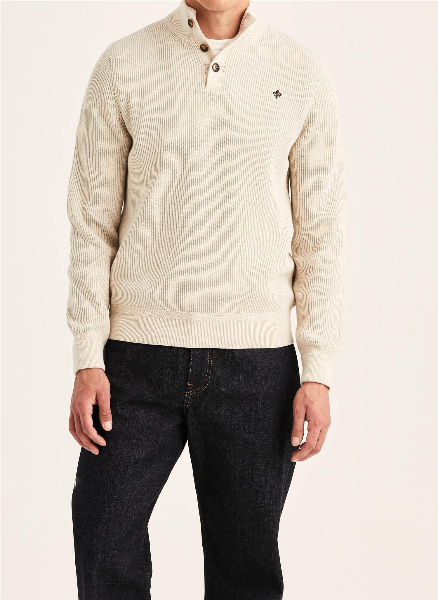 Niall Half Button Sweater- Khaki