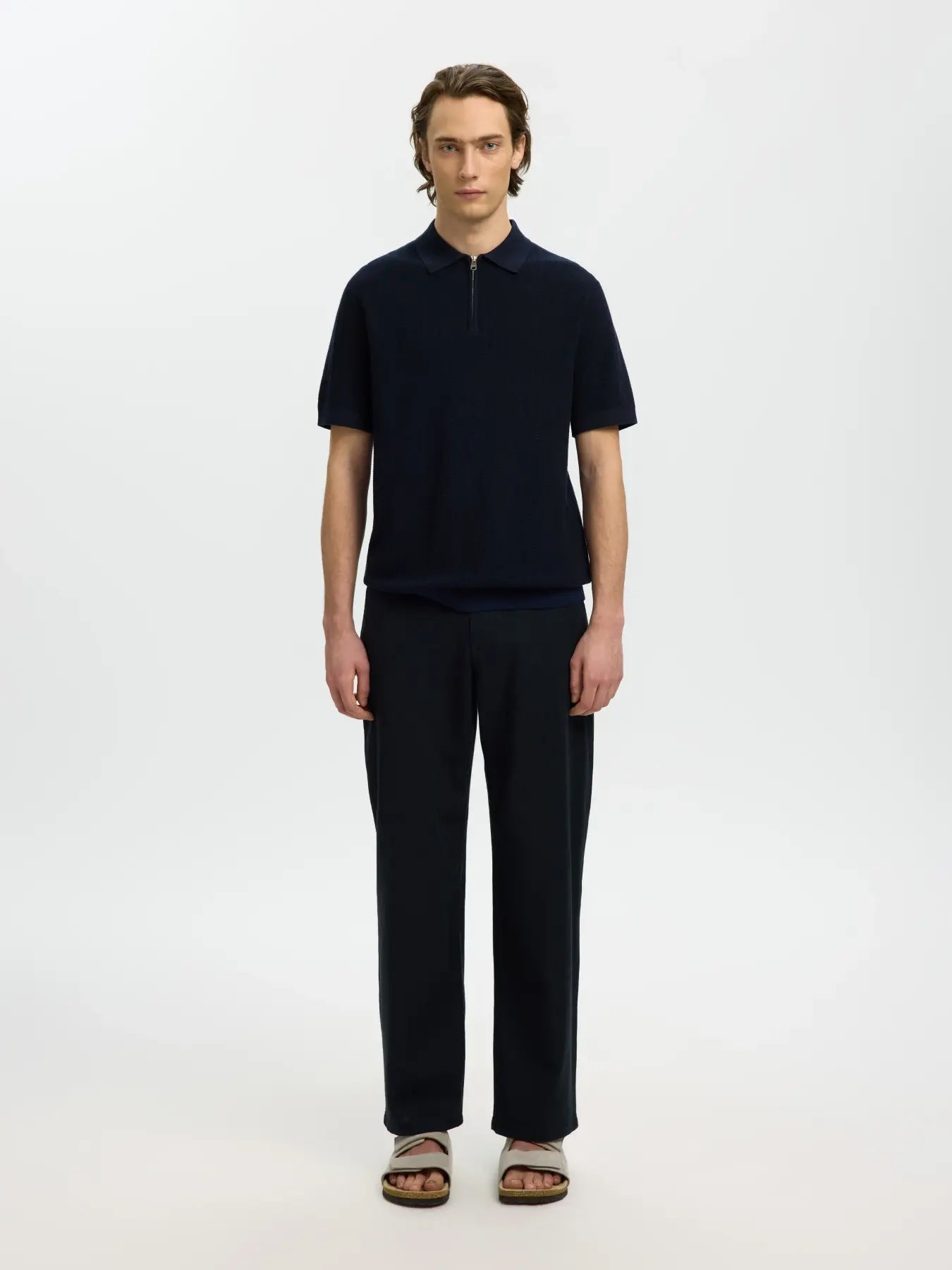 Cran ss knit zip polo - Navy blazer