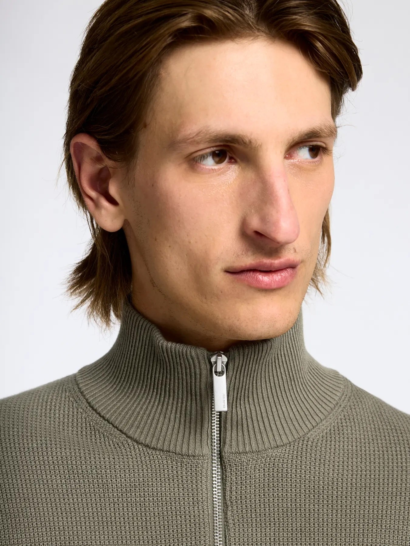 Dane ls knit structure half zip - Vetiver