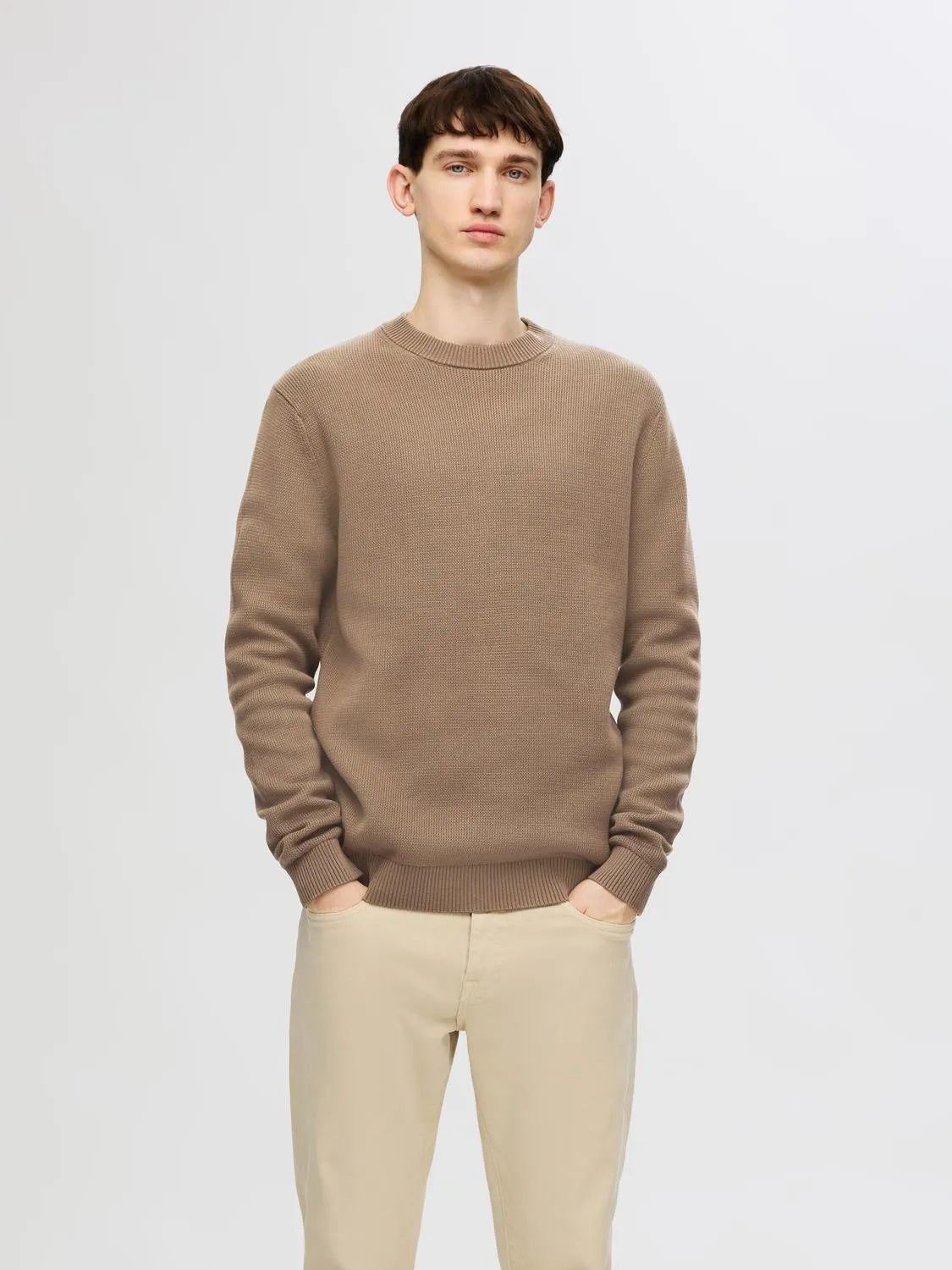 Dane LS knit structure crew neck-Morel