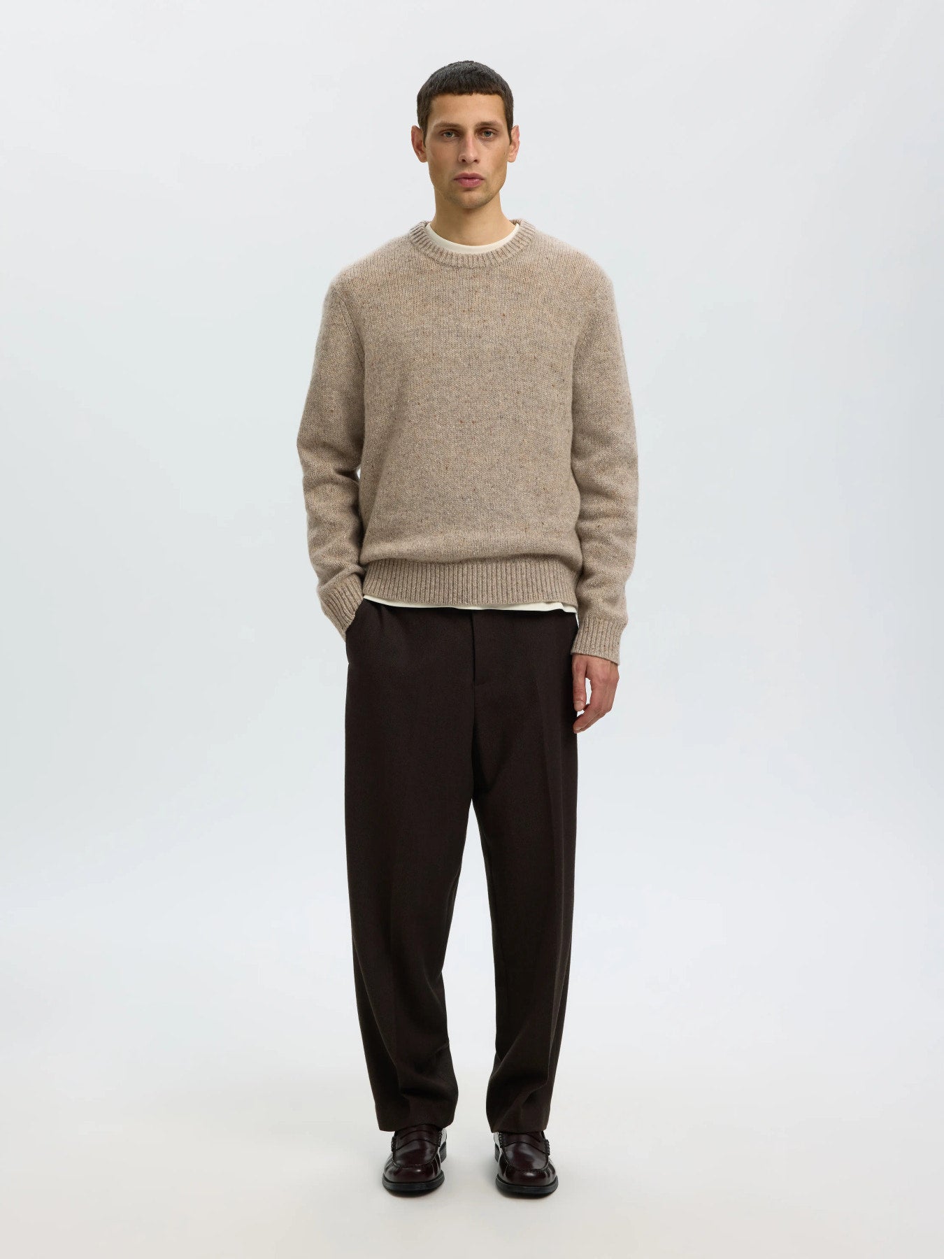 Cody ls knit oneck - Oatmeal/Neps