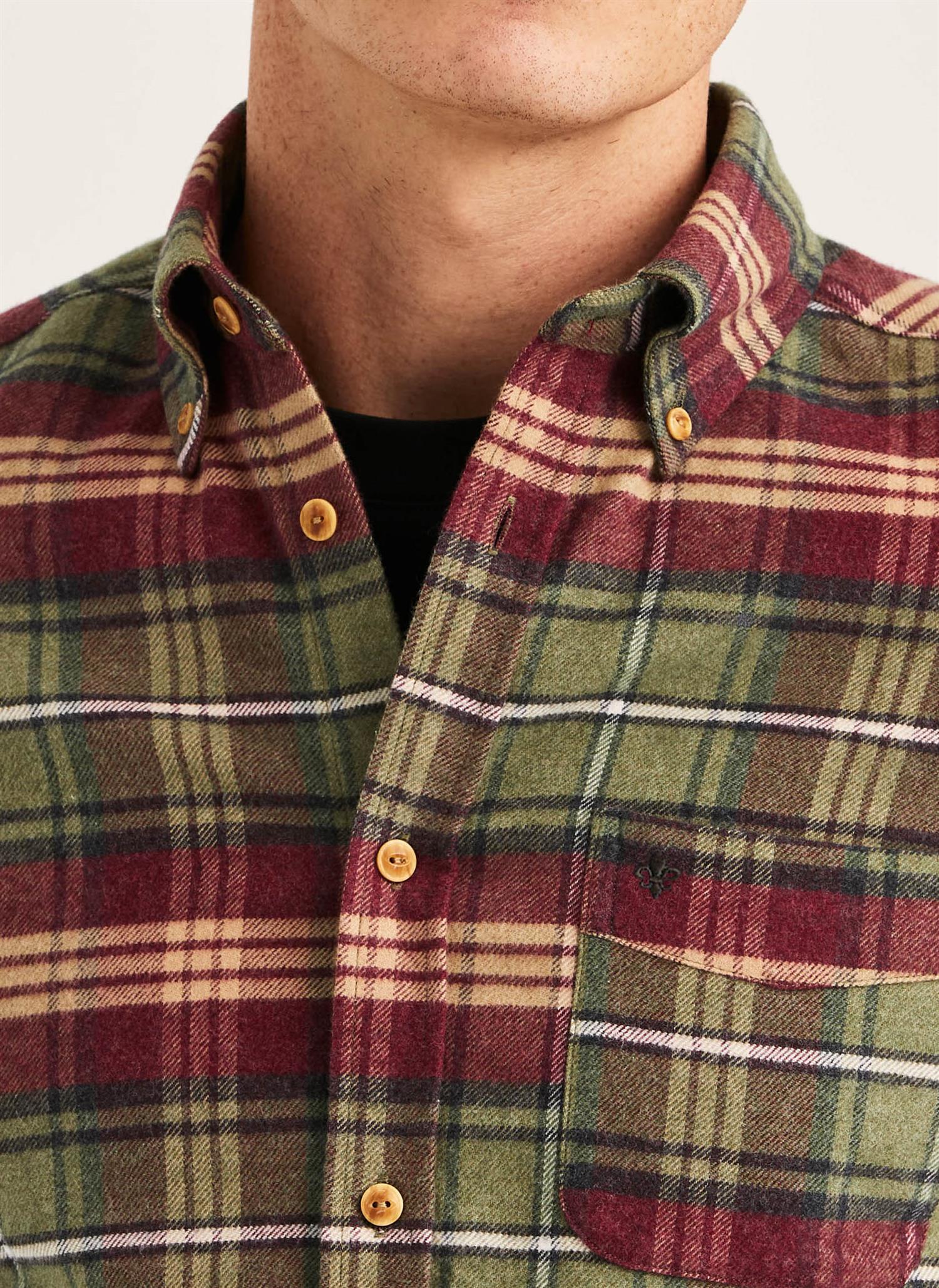 Flannel Check Shirt Slim- Olive