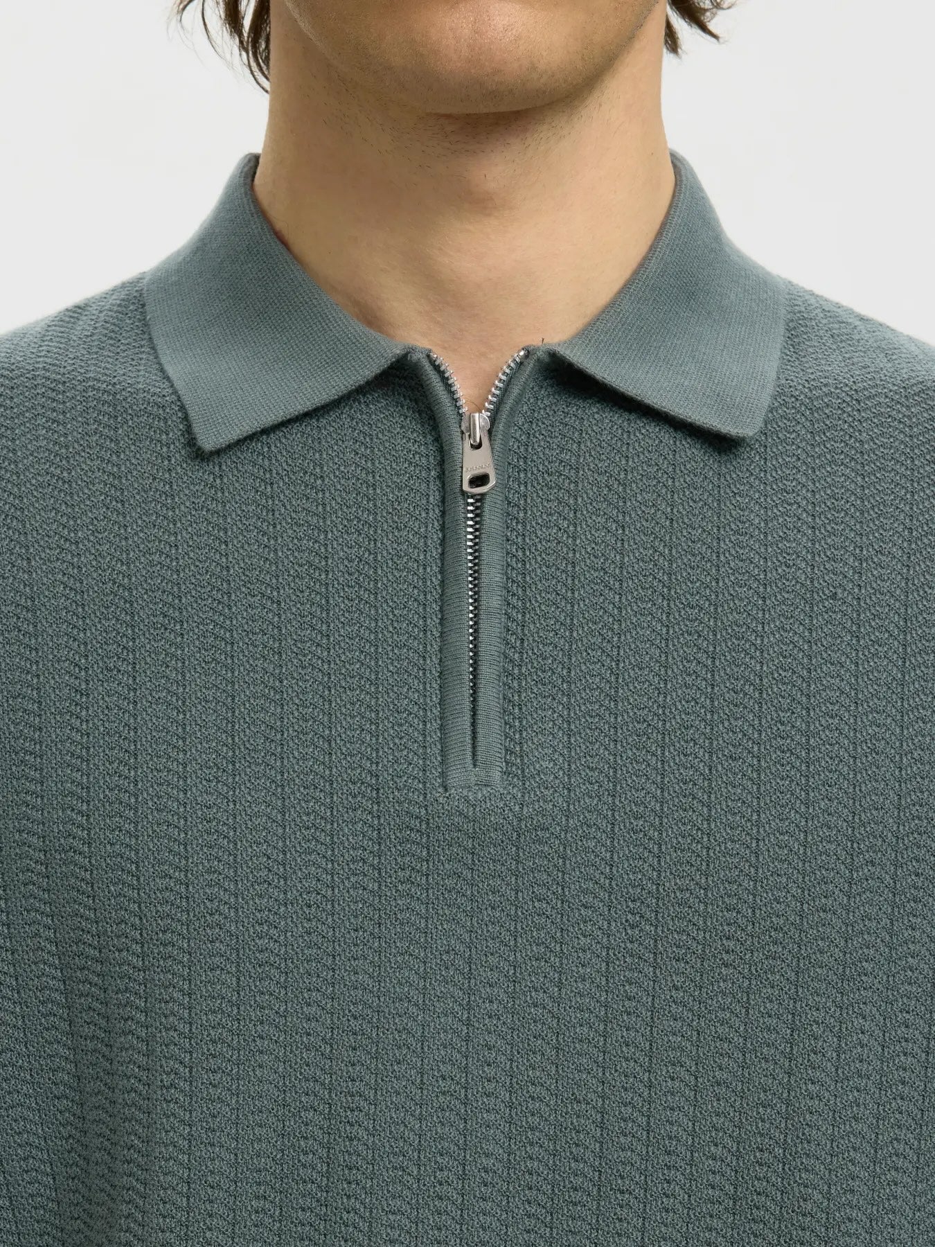 Cran ss knit zip polo - Balsam green