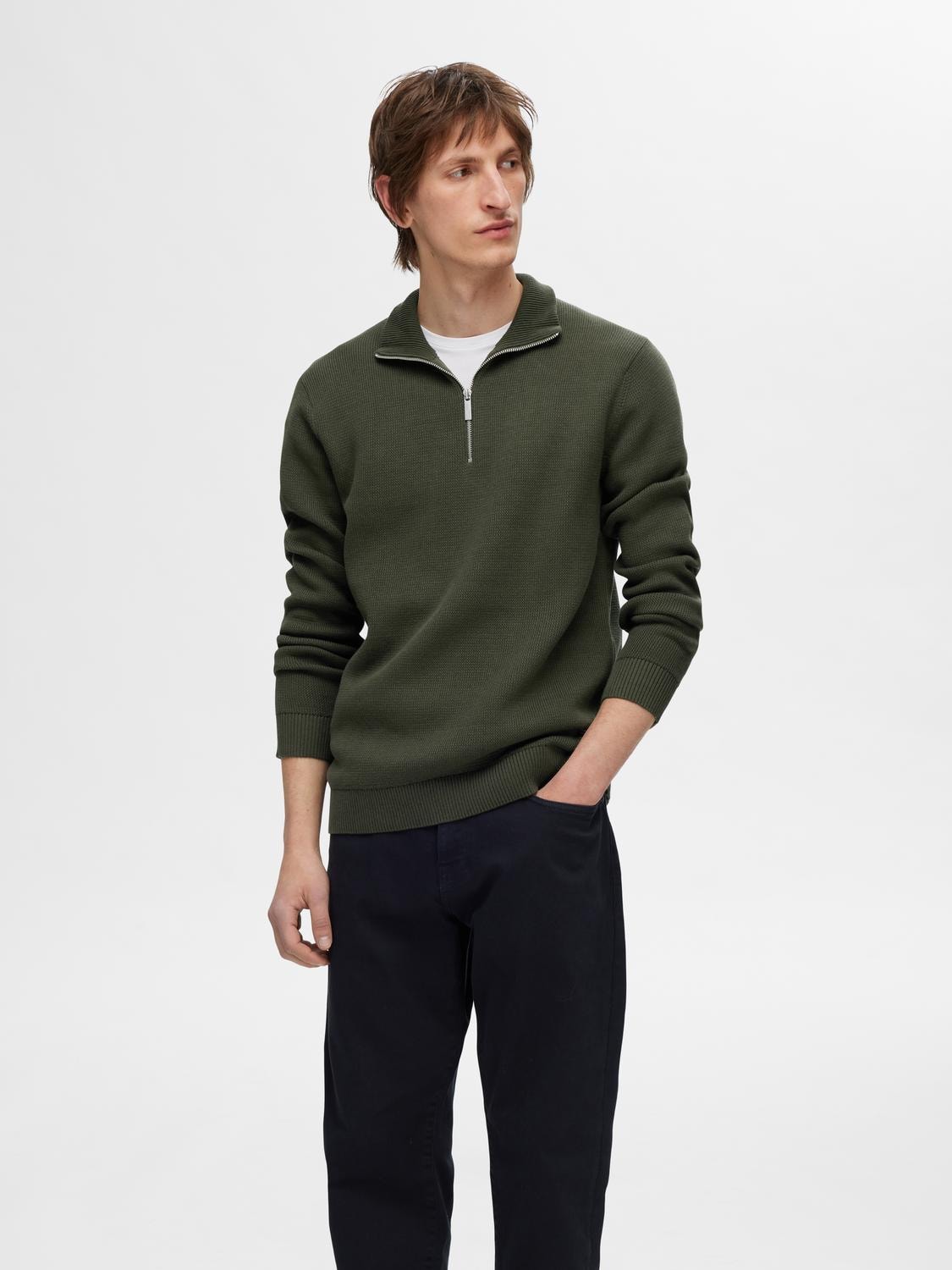 Dane LS knit structure halfzip  forest night