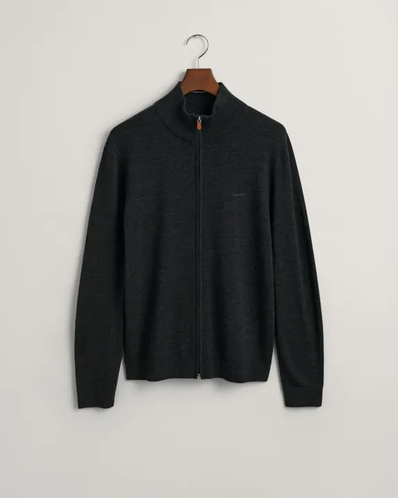 Extra fine merino zip cardigan- charcoal melange