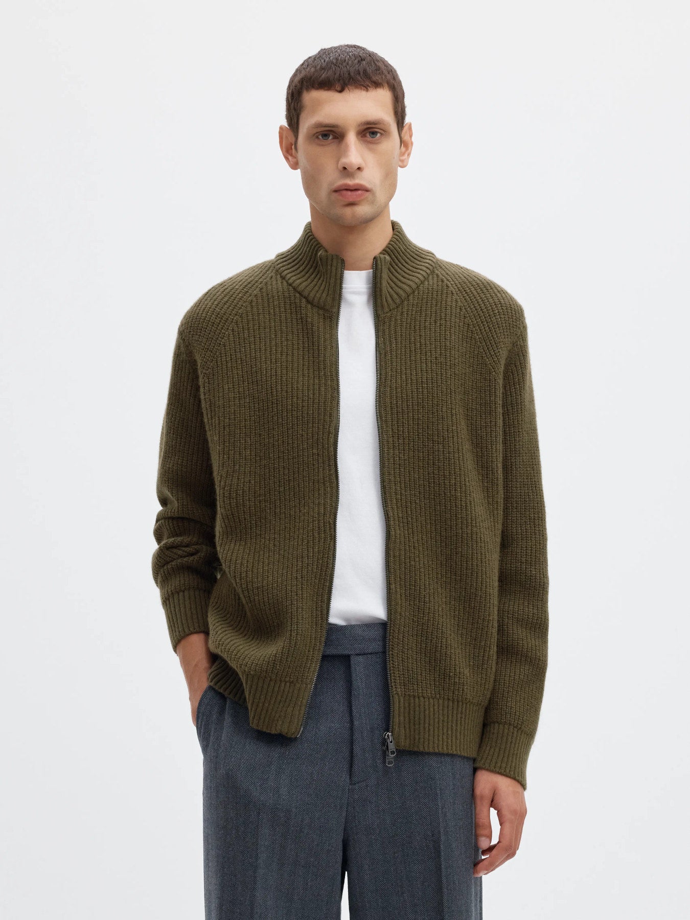 Cody ls knit zip cardigan- Kalamata