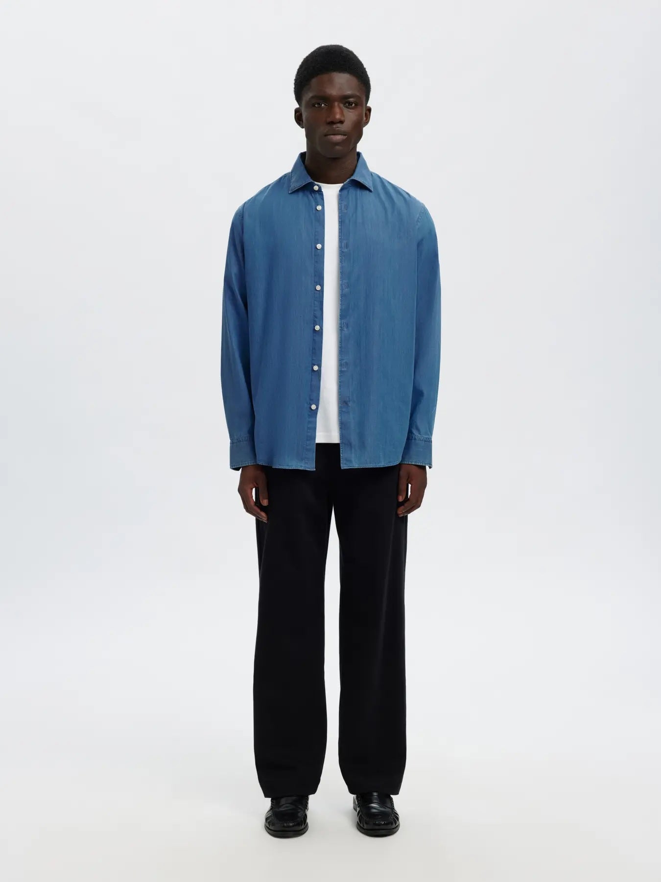 Regleo denim ls shirt spread - Med blue denim