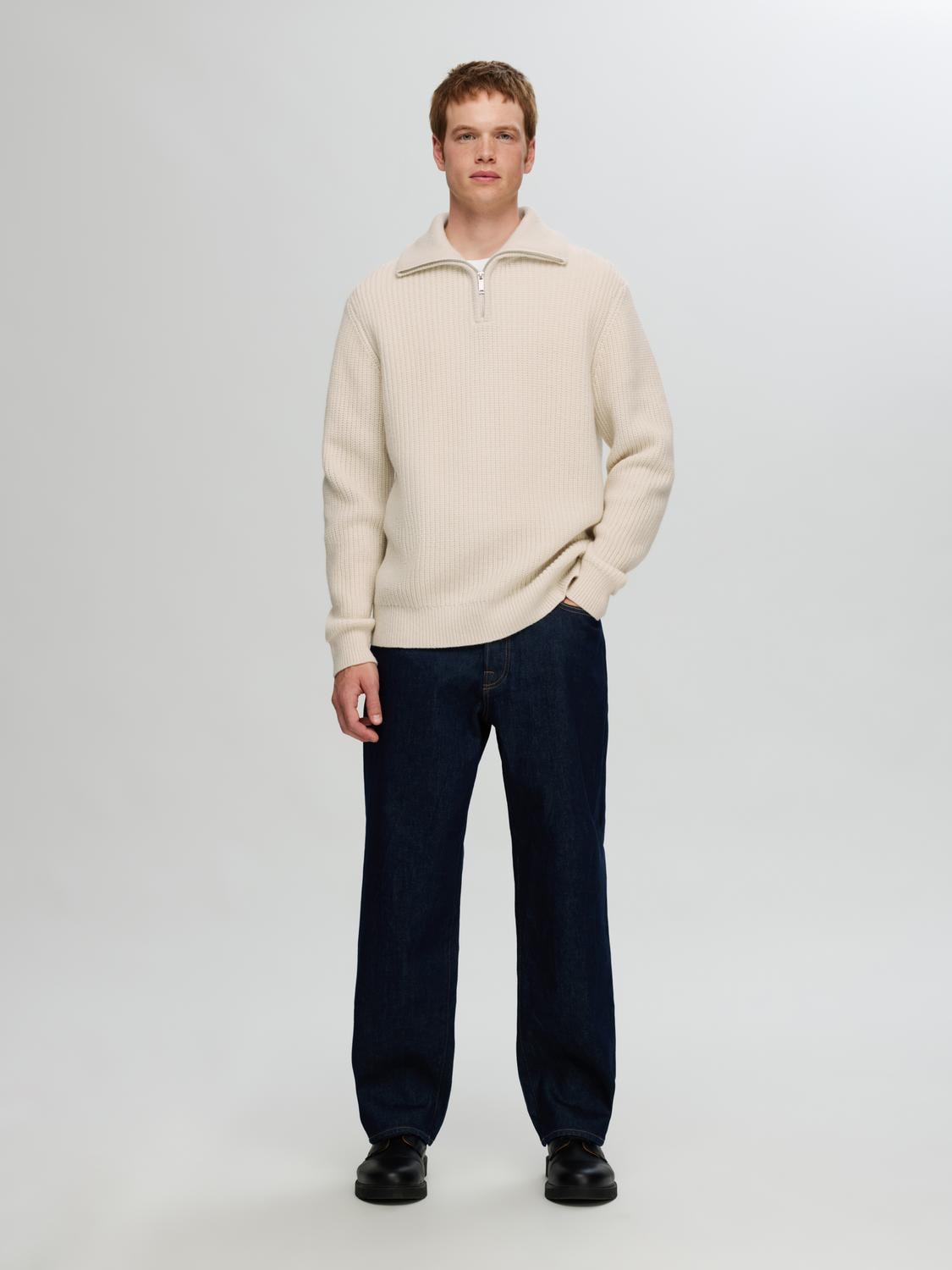 Land ls knit half zip- Tofu