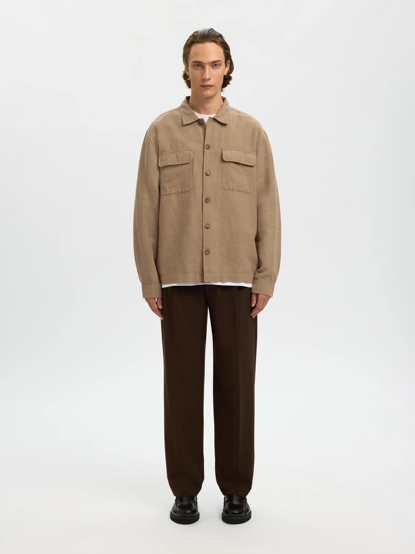Leroy linen blend overshirt - Caribou