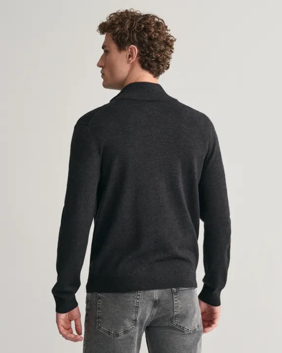 Extra fine merino zip cardigan- charcoal melange