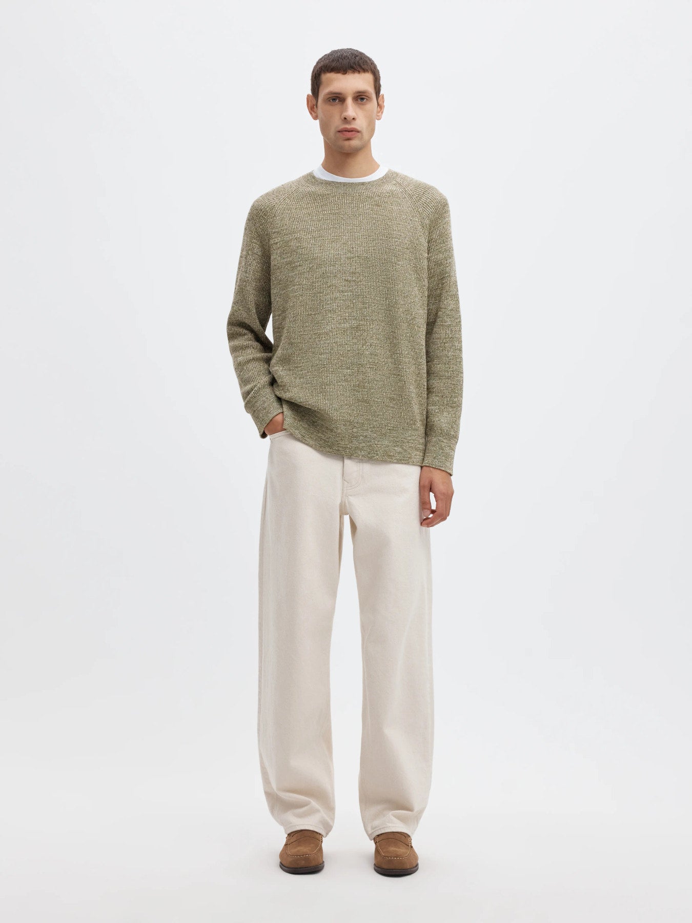 Bruno ls knit reg - Oatmeal/kalamata