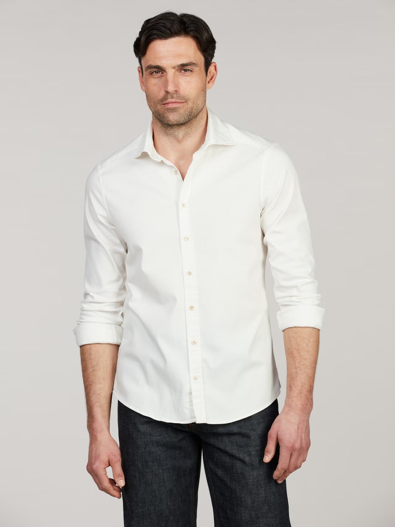 Slimline skjorte i denimstretch - Offwhite