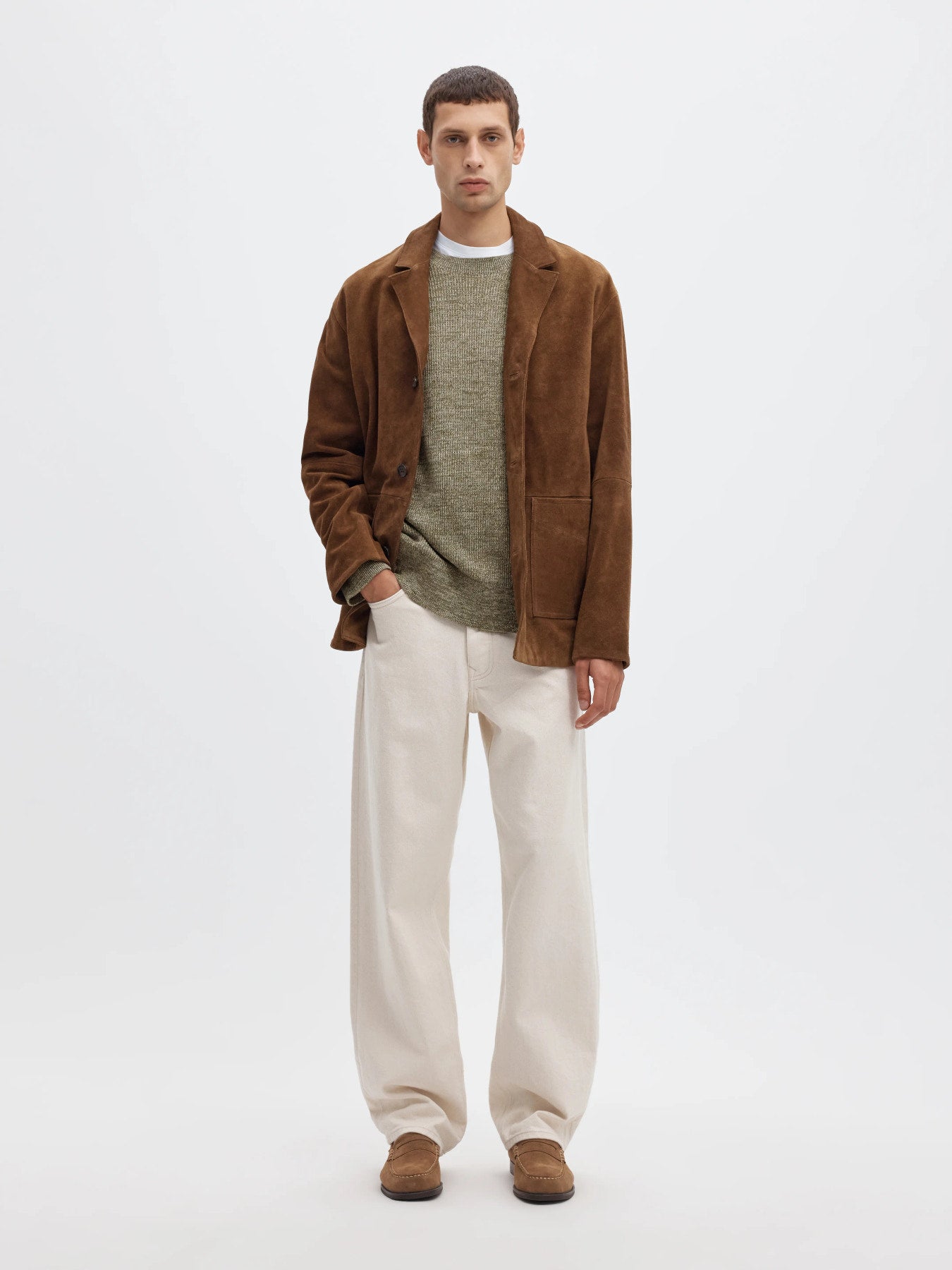 Bruno ls knit reg - Oatmeal/kalamata